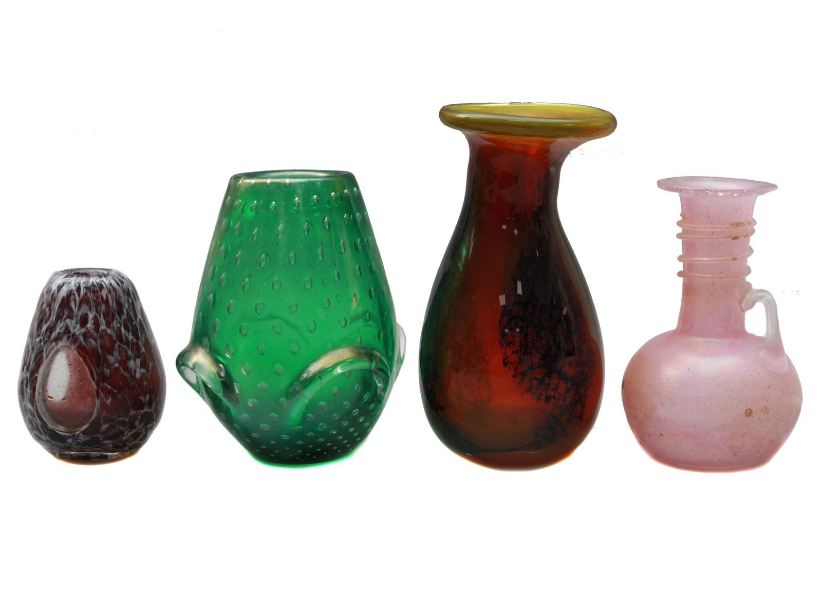 FOUR HAND BLOWN FLORAL ART GLASS VASES VINTAGE (1 of 5)