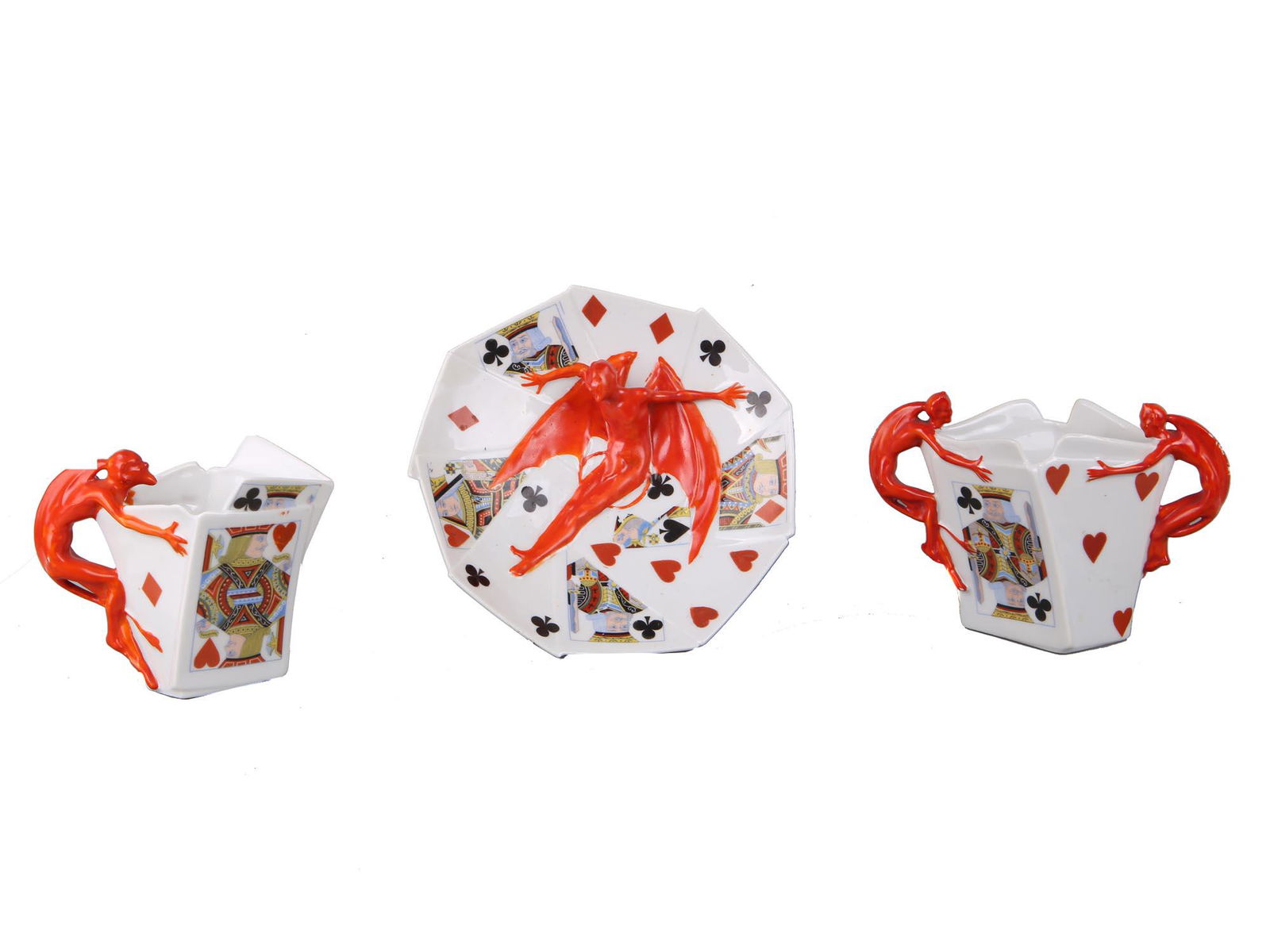 ROYAL BAYREUTH DEVIL AND PLAYING CARDS PLATE CREAMER (1 of 7)