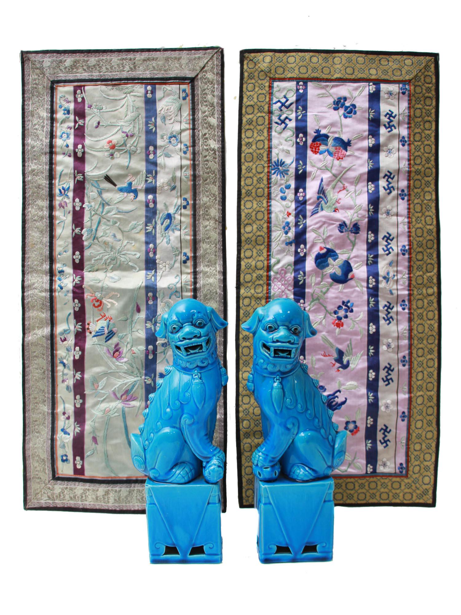 CHINESE PORCELAIN FOO DOGS AND SILK EMBROIDERY ART (1 of 11)