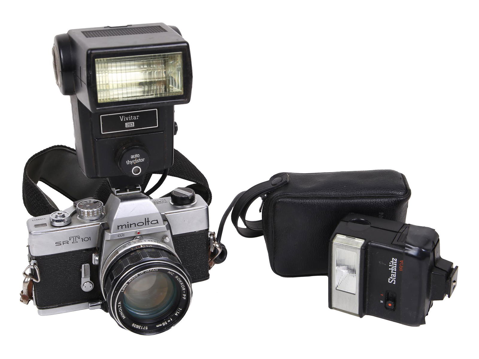 A LOT OF MINOLTA CAMERA AND TWO FLASHES WITH CASE (1 of 5)