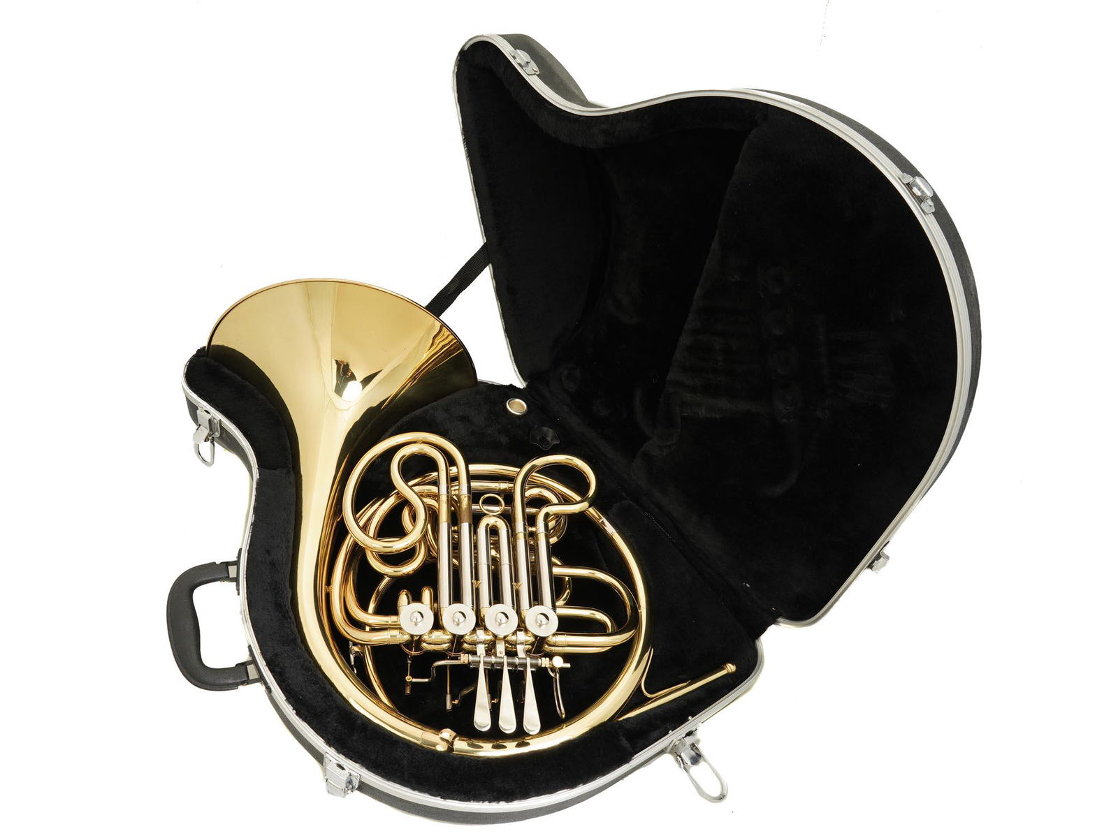 A VINTAGE DOUBLE FRENCH HORN IN ORIGINAL CASE (1 of 5)