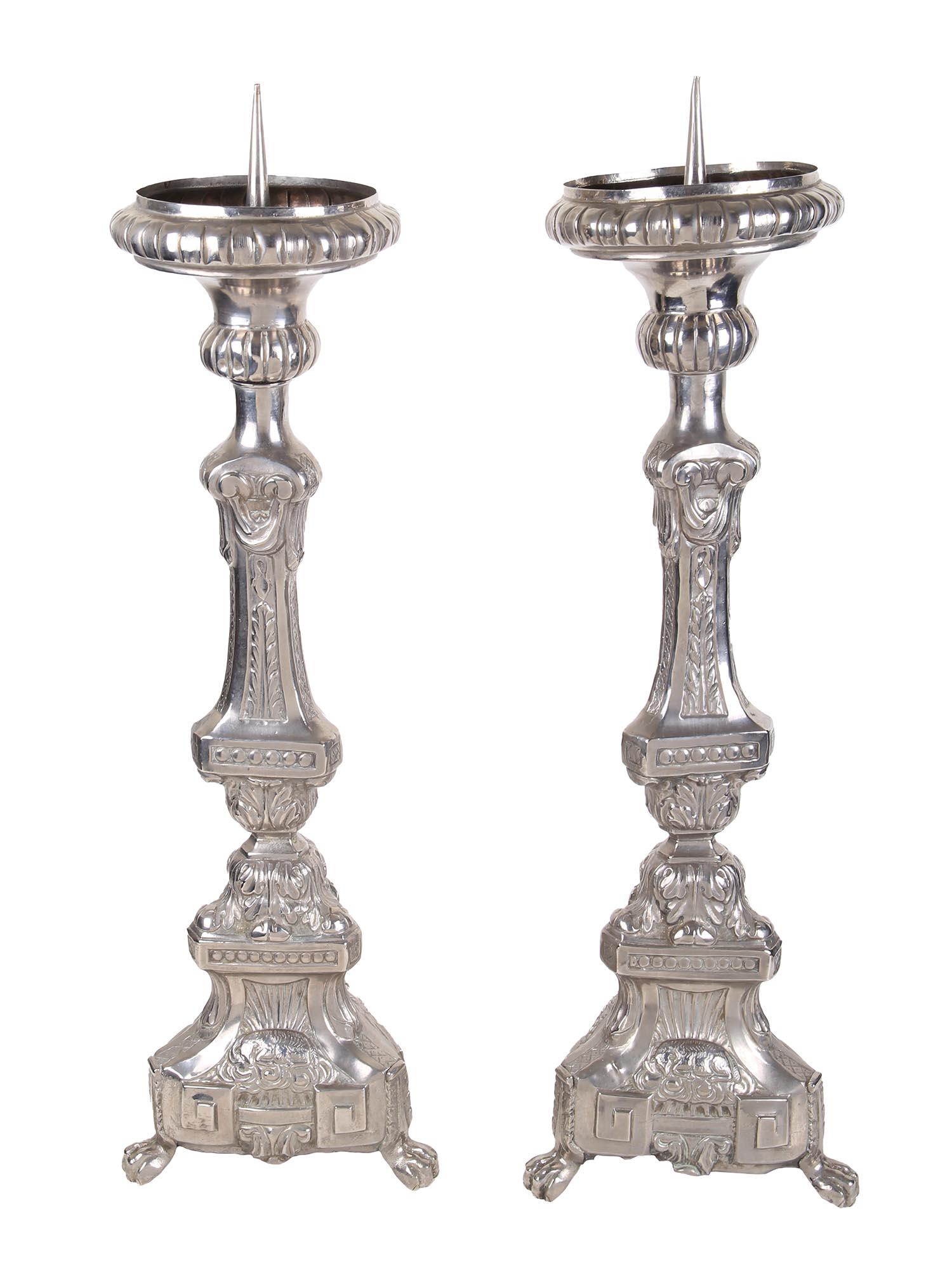 PAIR OF SILVER PLATED CHURCH ALTAR CANDLE HOLDERS (1 of 7)