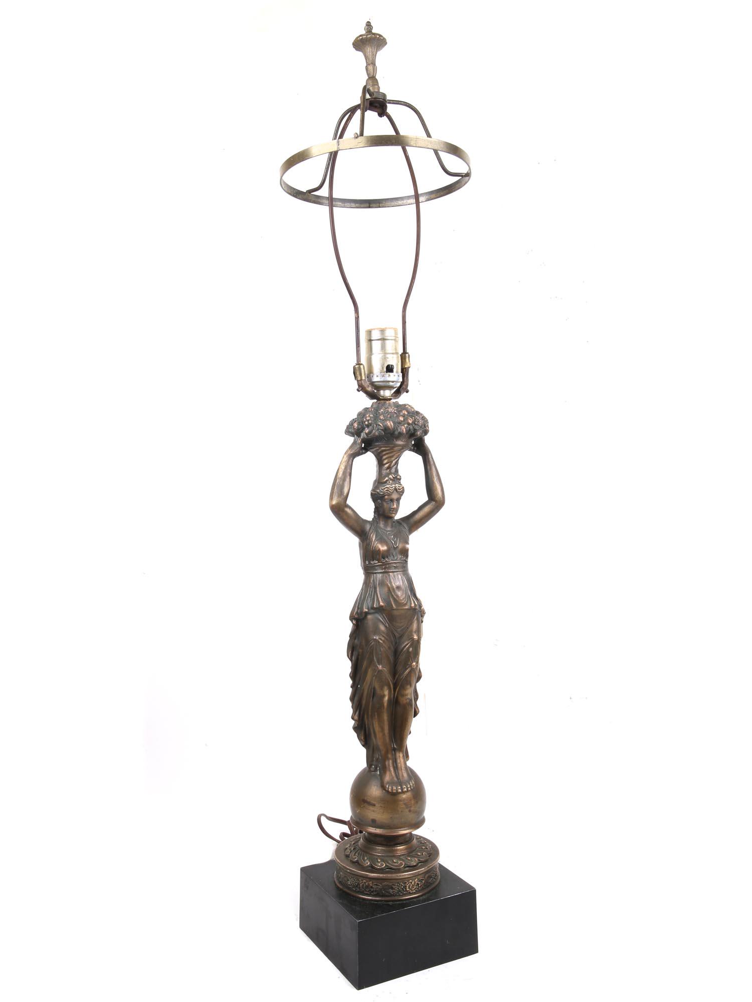A NEOCLASSICAL FIGURAL PATINA BRONZE TABLE LAMP (1 of 6)