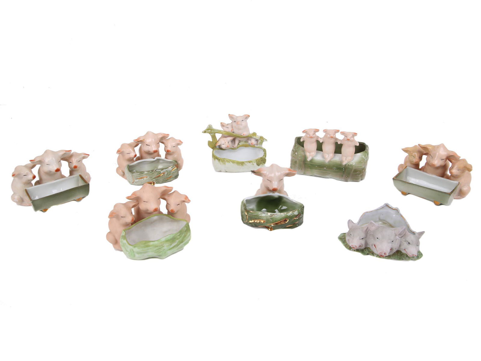 A LOT EIGHT GERMAN FAIRING PORCELAIN PIG FIGURINE (1 of 4)