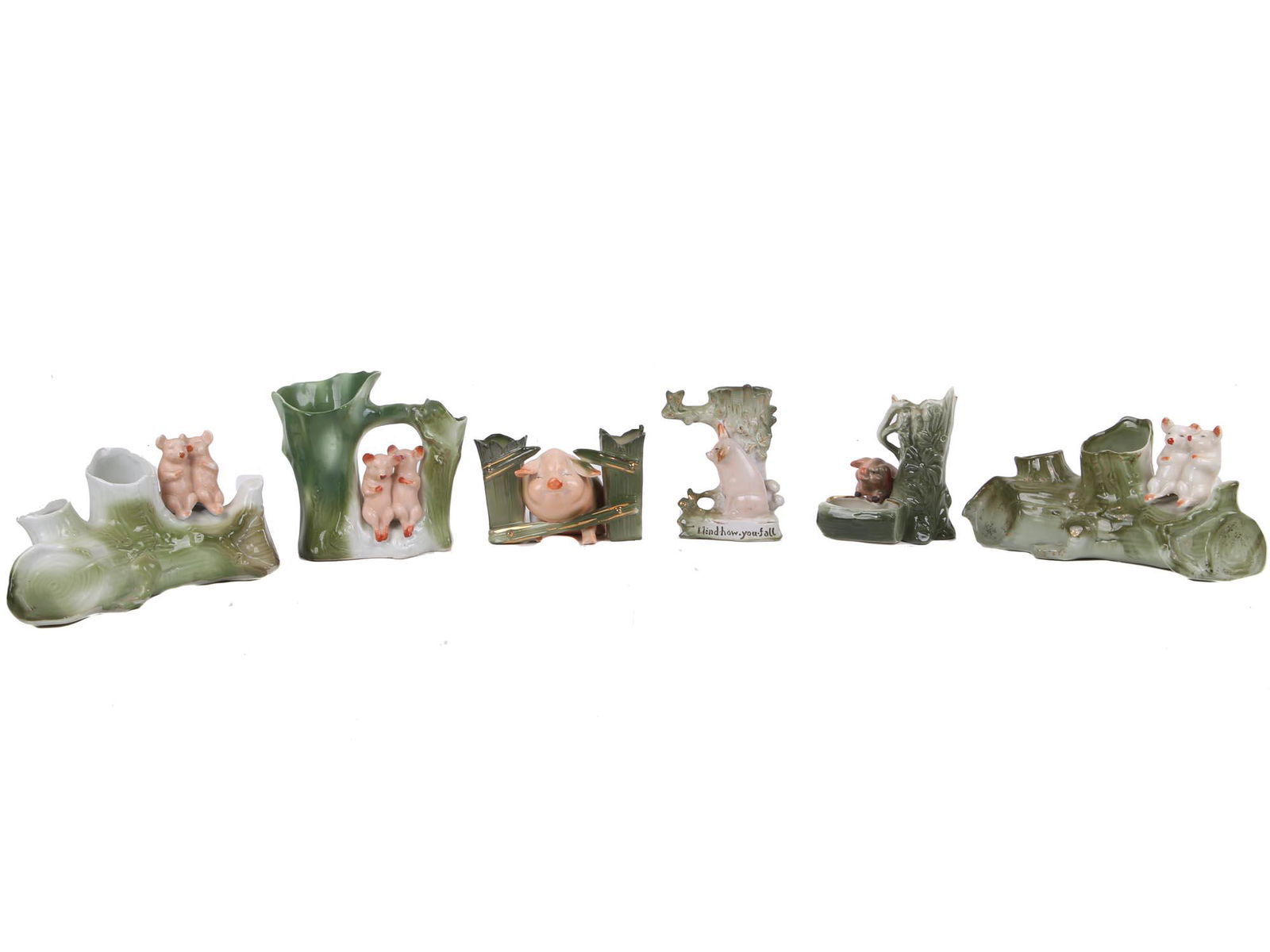 LOT OF SIX GERMAN FAIRING PORCELAIN PIG FIGURINES (1 of 10)