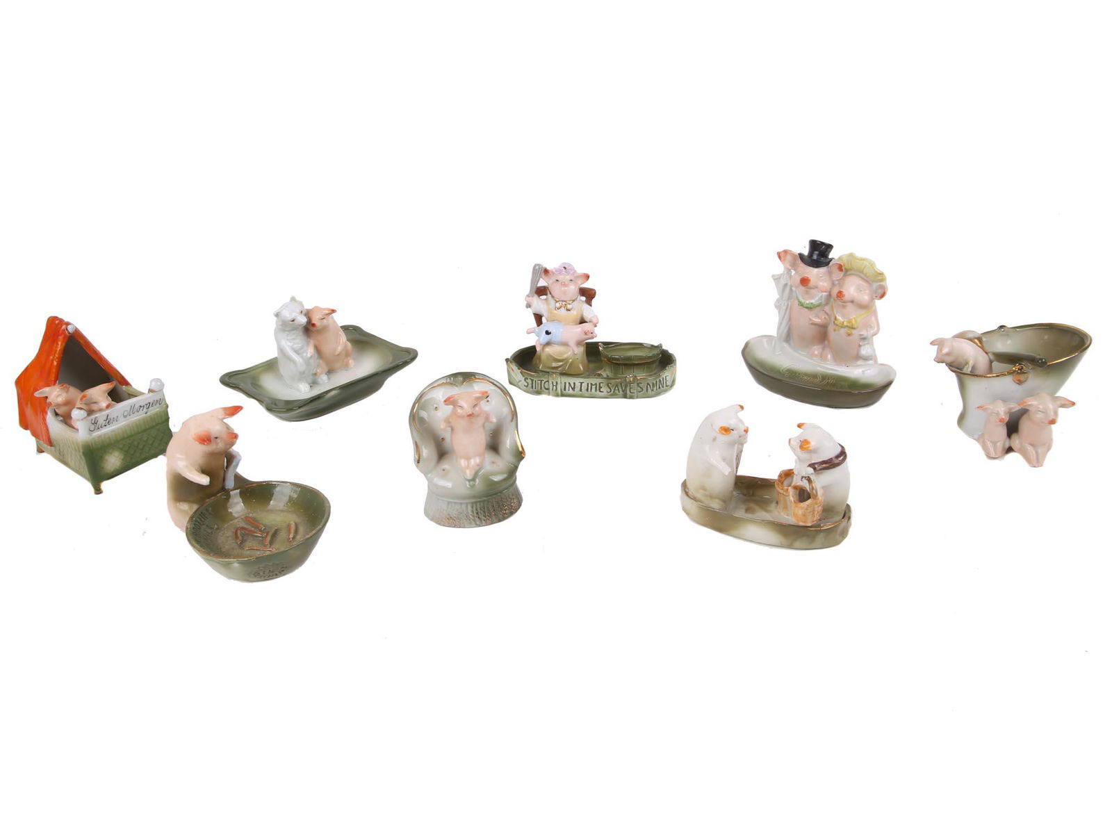 LOT EIGHT GERMAN FAIRING PORCELAIN PIG FIGURINES (1 of 7)