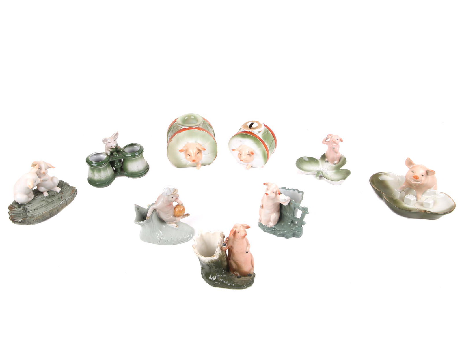 A LOT NINE GERMAN FAIRING PORCELAIN PIG FIGURINES (1 of 8)