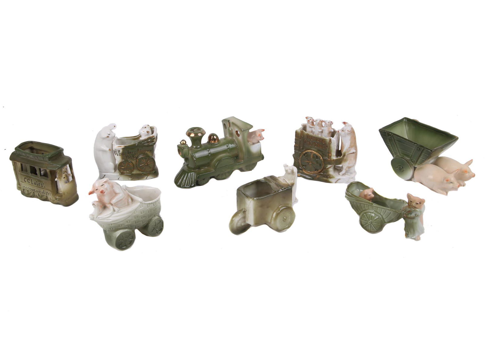 LOT EIGHT GERMAN FAIRING PORCELAIN PIG FIGURINES (1 of 6)
