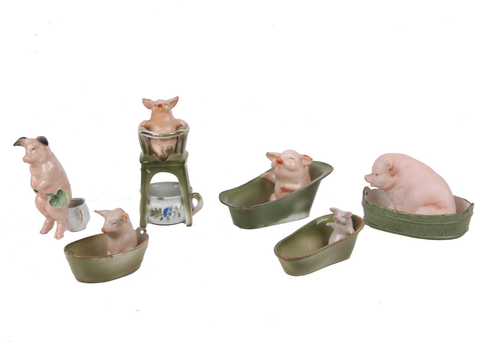LOT OF SIX GERMAN FAIRING PORCELAIN PIG FIGURINES (1 of 5)