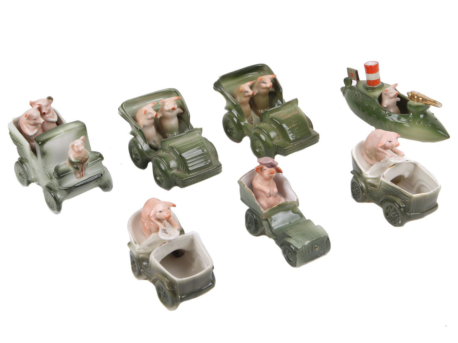 LOT SEVEN GERMAN FAIRING PORCELAIN PIG FIGURINES (1 of 8)