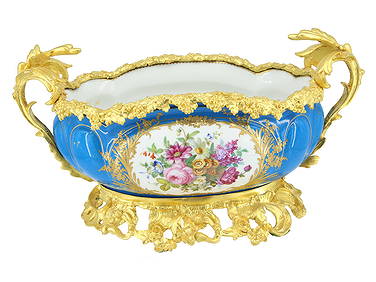 ANTIQUE SEVRES GILT BRONZE PORCELAIN CENTER BOWL (1 of 6)