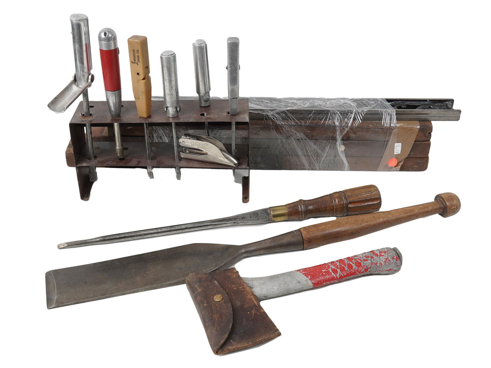 A LOT OF HANDMADE VINTAGE TOOLS WITH STAND (1 of 7)