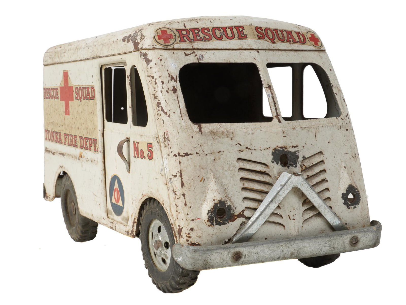 VINTAGE RESCUE SQUAD TONKA FIRE DEP. VAN TIN TOY (1 of 7)