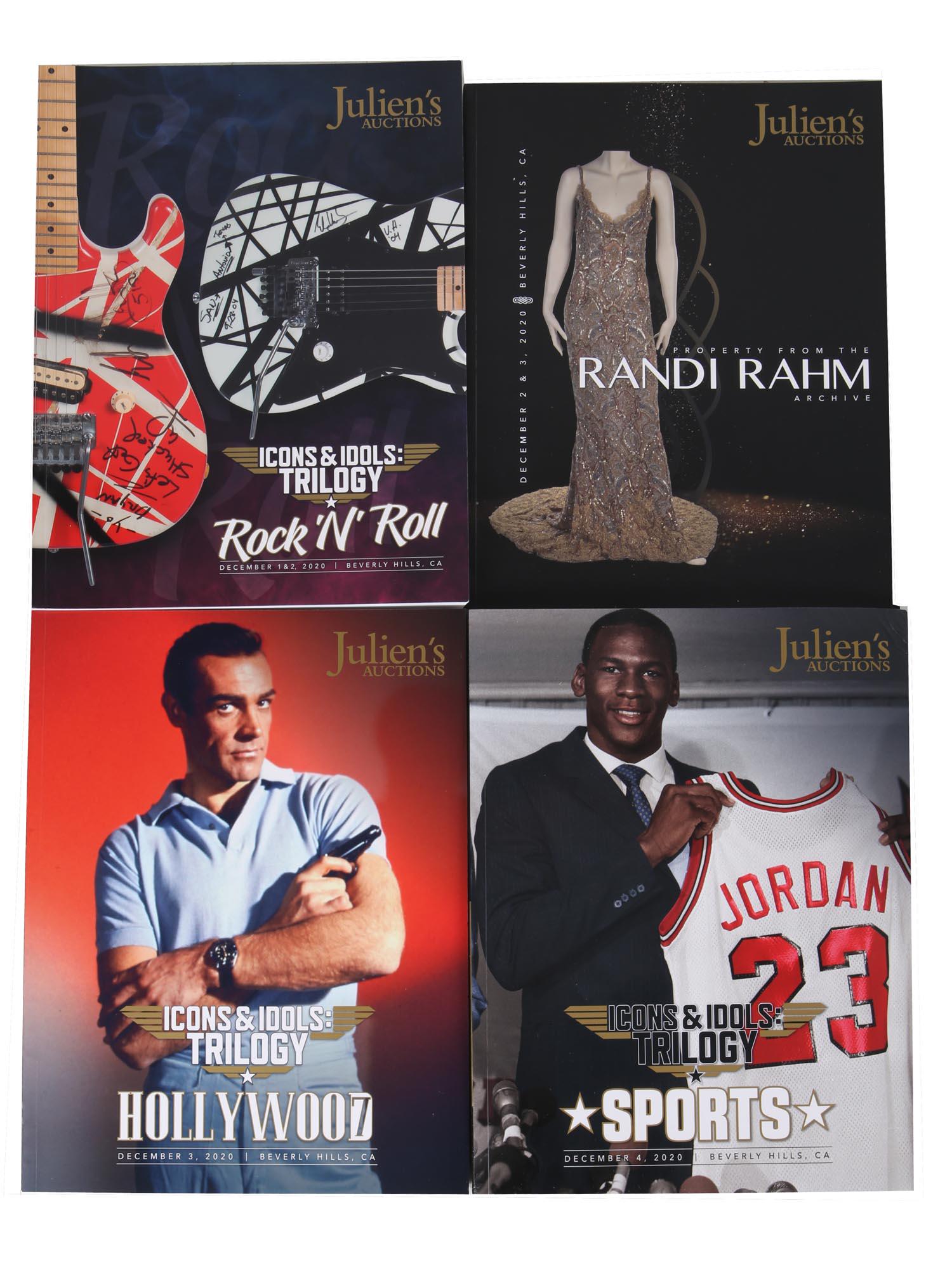 4 JULIEN'S AUCTIONS 2020 IDOLS AND ICONS CATALOGS: A collection of four Brand New Julien's Auctions Catalogs for their December 2020 Idols and Icons Auctions. Includes: Rock N Roll December 1&2, 2020; Property from the Randi Rahm Archive December 2-3,
