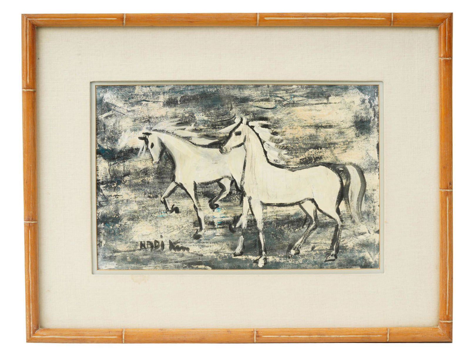A FRENCH MIXED MEDIA PAINTING HORSES BY NADI KEN (1 of 4)