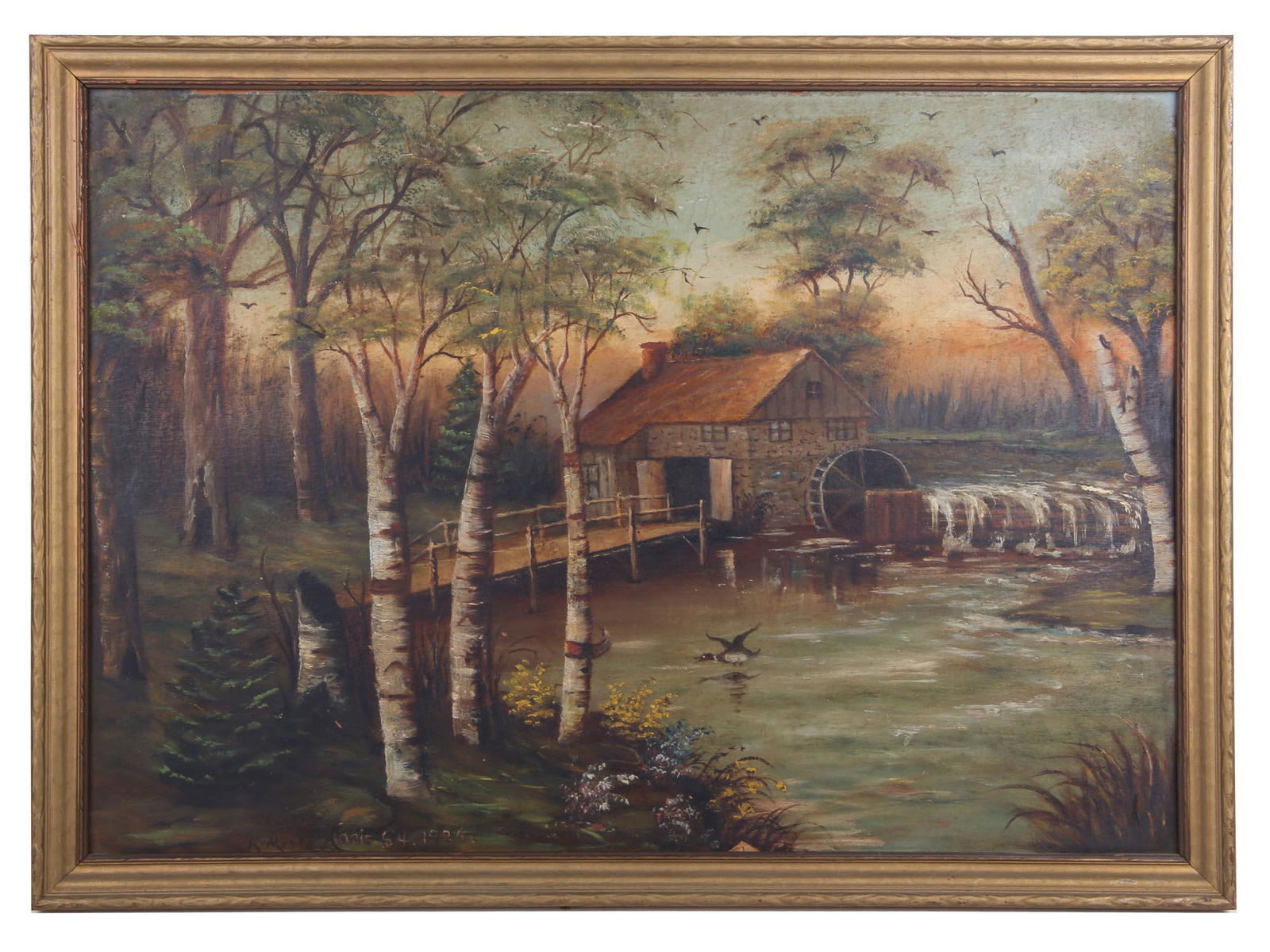 OIL PAINTING VILLAGE LANDSCAPE SIGNED BY M MOORE (1 of 4)