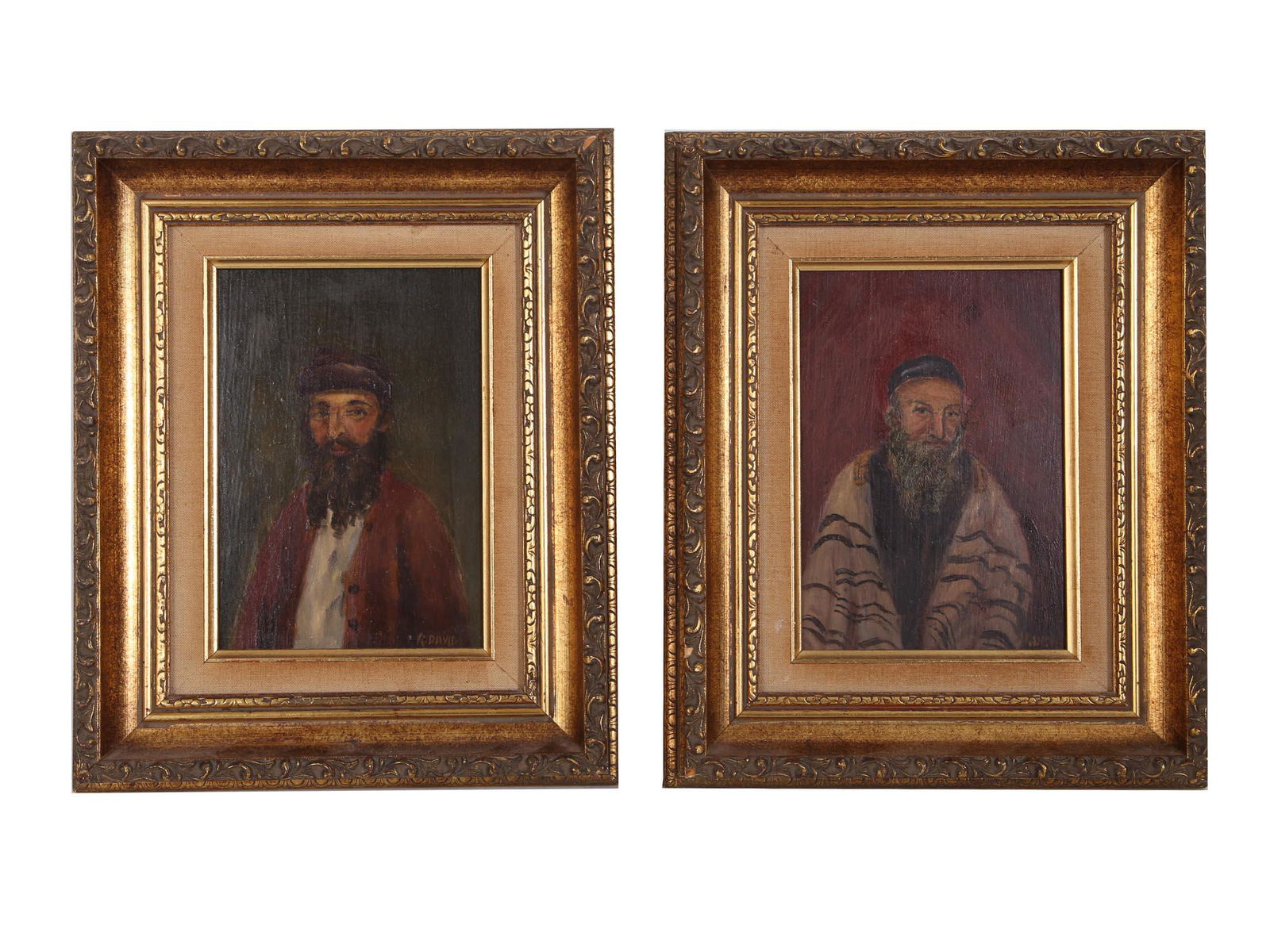 TWO JUDAICA ART PAINTINGS MALE PORTRAITS SIGNED (1 of 6)