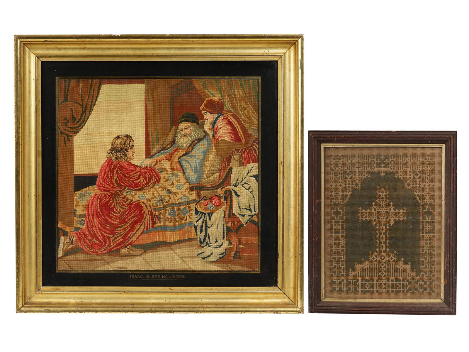 A LOT OF TWO ANTIQUE RELIGIOUS EMBROIDERY ITEMS (1 of 8)