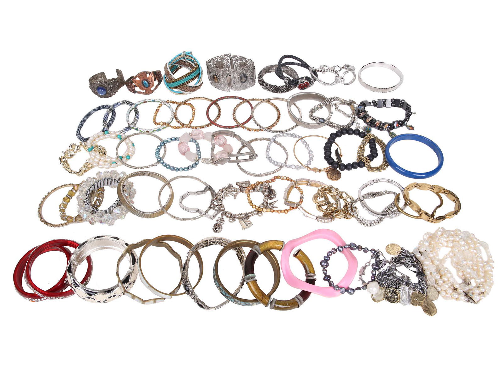 A LARGE COLLECTION OF COSTUME JEWELRY BRACELETS (1 of 6)
