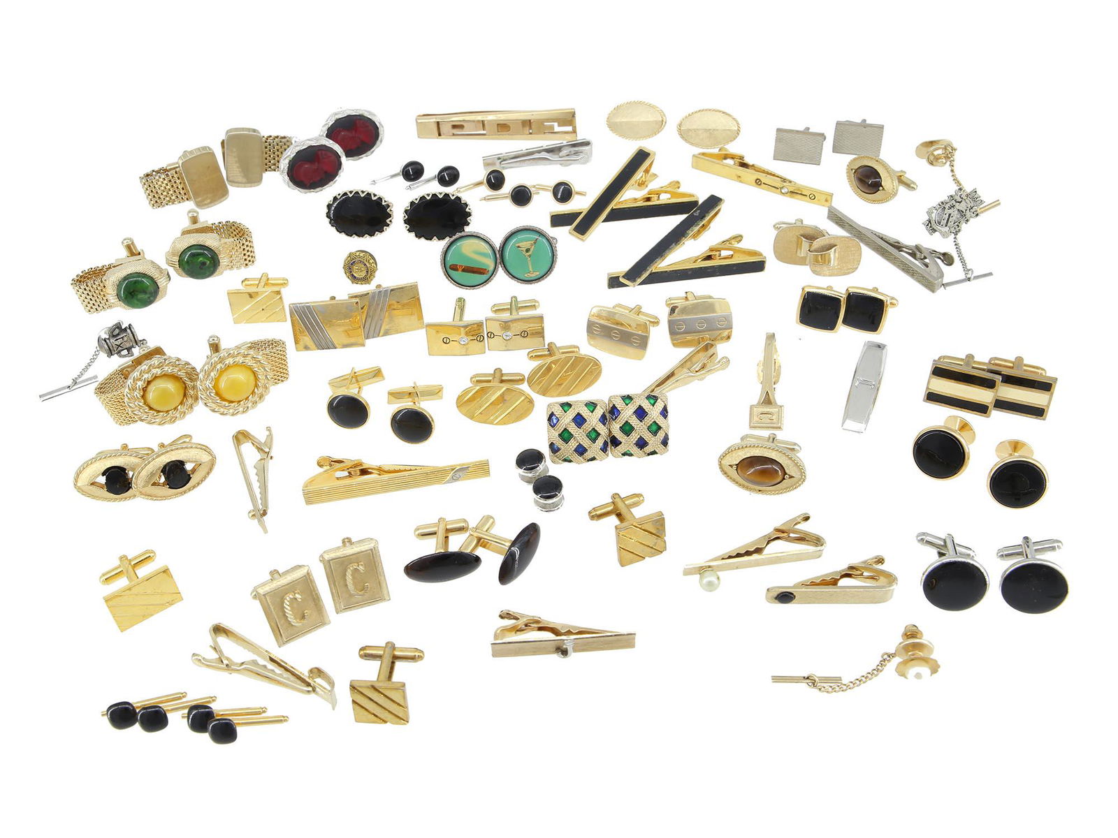 A LARGE COLLECTION OF MENS CUFF LINKS TIE CLIPS (1 of 7)