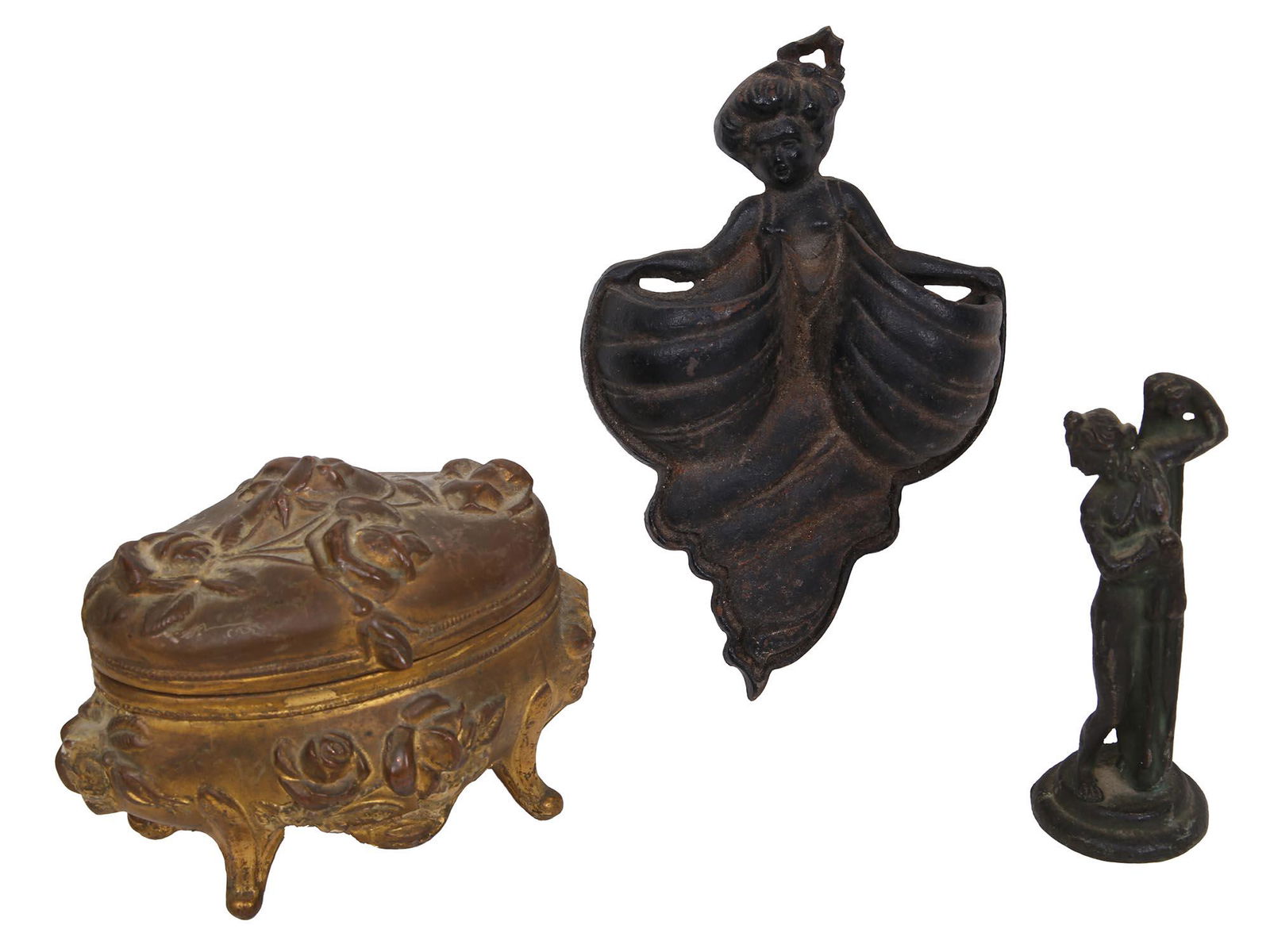 LOT OF THREE ART NOUVEAU FIGURINES & JEWELRY BOX (1 of 7)