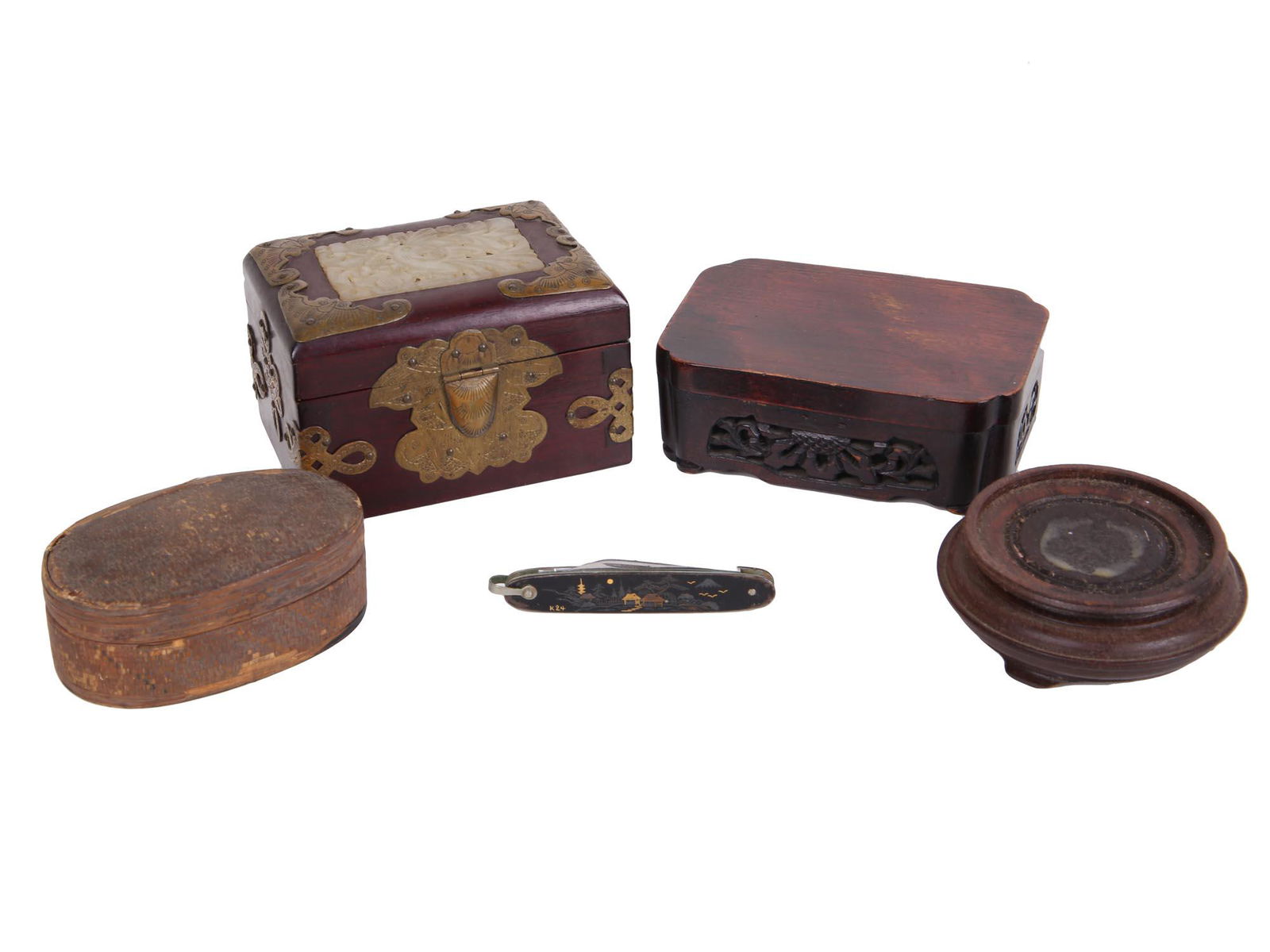 A LOT OF VINTAGE WOODEN BOXES, STAND & KNIFE (1 of 12)