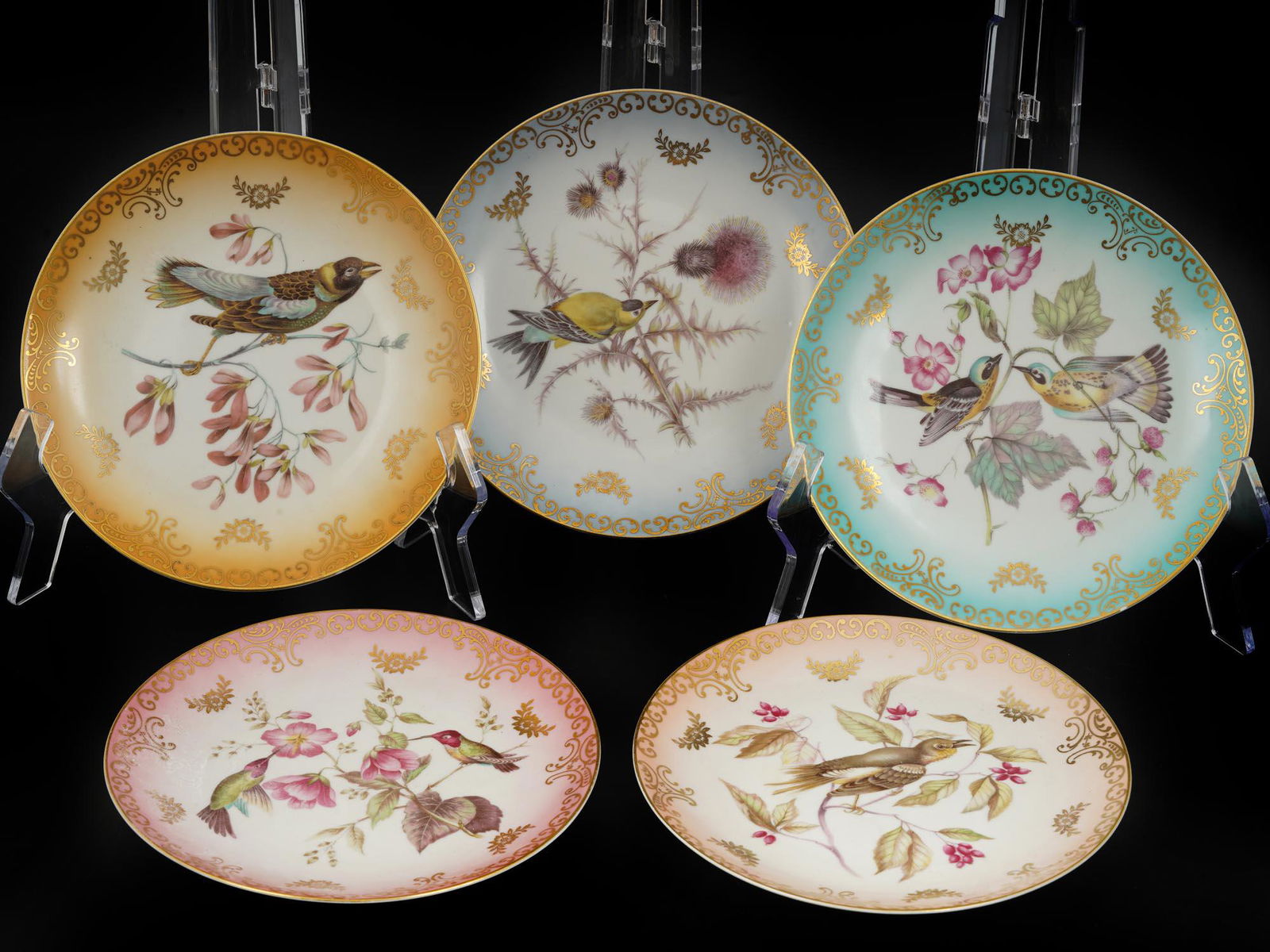FIVE GERMAN MITTERTEICH PORCELAIN BIRD PLATES SET (1 of 7)