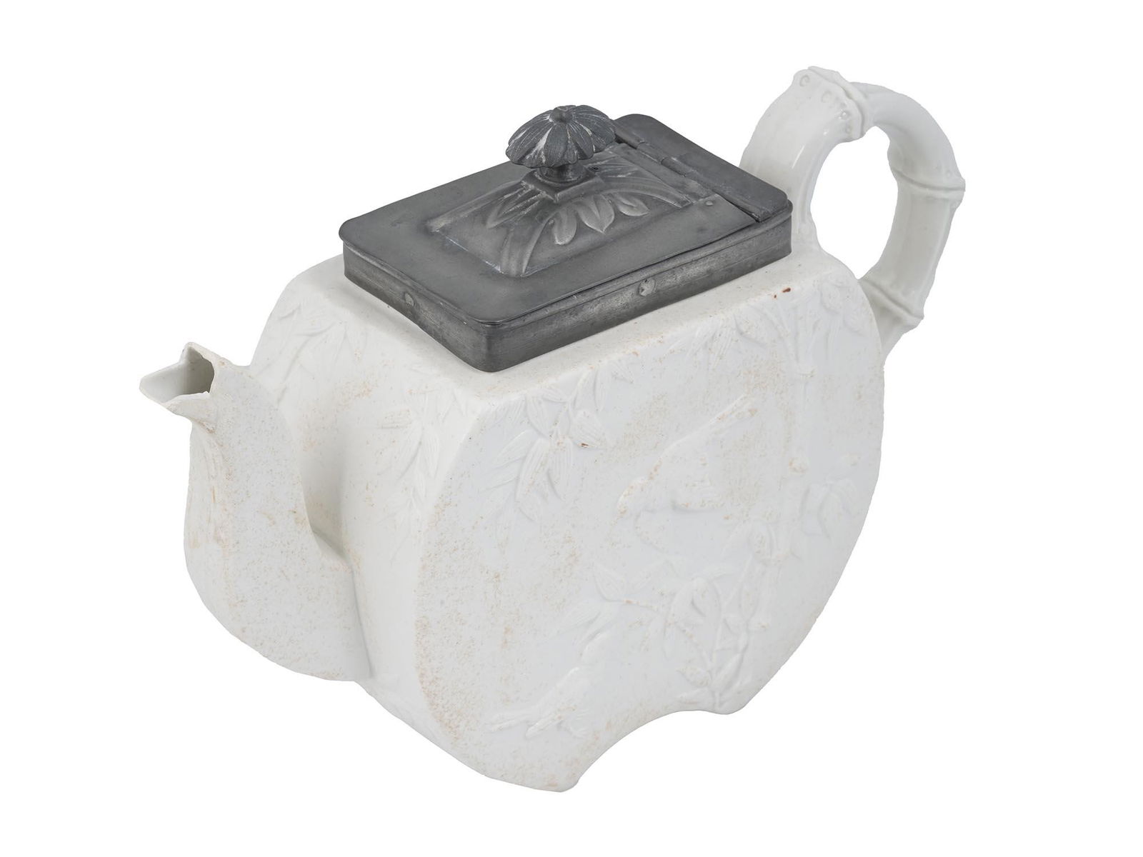 ANTIQUE COPELAND WHITE STONEWARE PEWTER TEA POT (1 of 5)