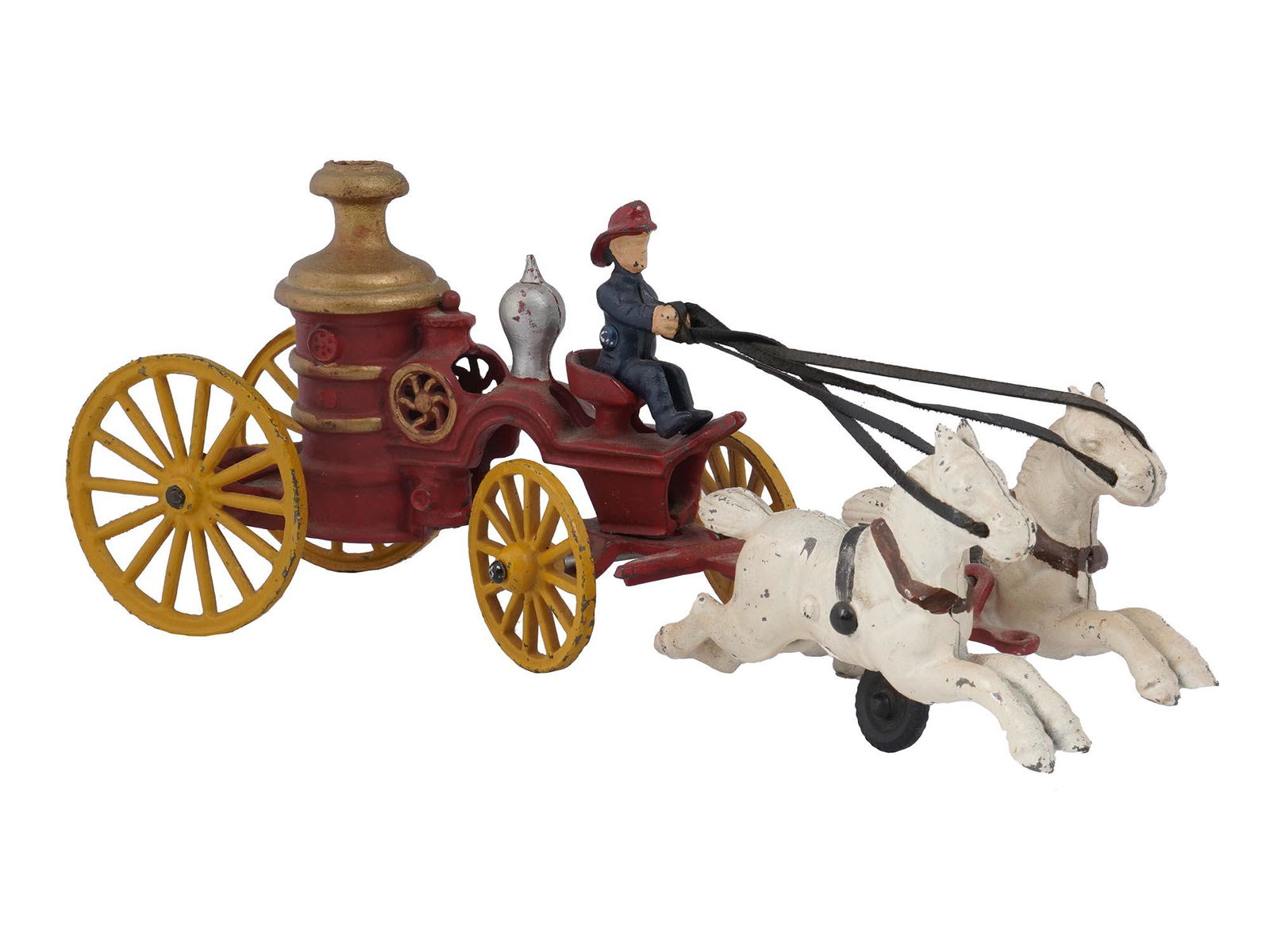 ANTIQUE IRON HORSE DRAWN FIREMEN CARRIAGE TOY (1 of 4)