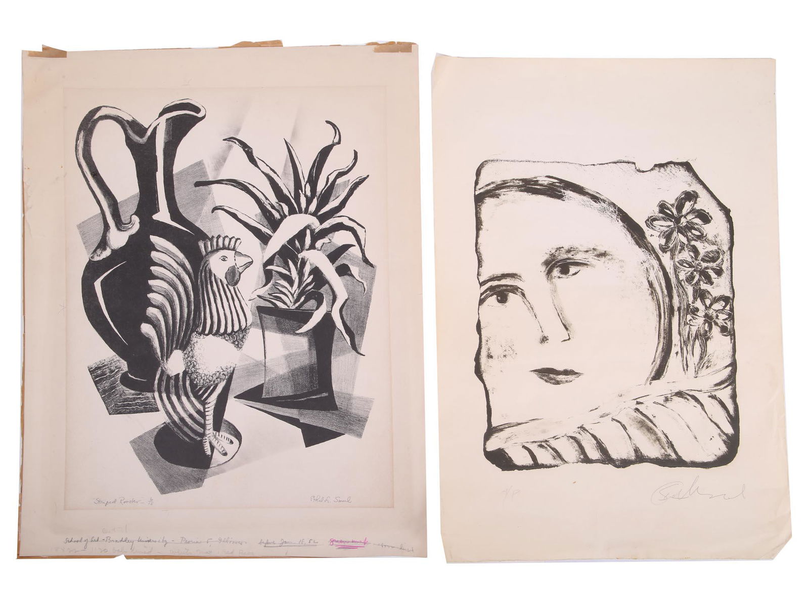 TWO VINTAGE SIGNED LITHOGRAPH PRINTS ETHEL SMULL (1 of 8)