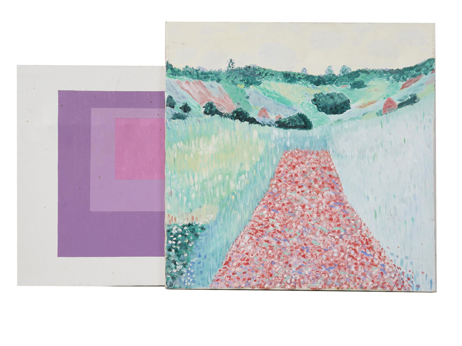 TWO OIL ABSTRACTIONIST IMPRESSIONIST PAINTINGS (1 of 5)