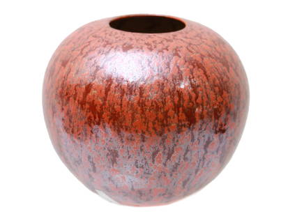 A VINTAGE LEA HALPERN HOLLAND CERAMIC VASE: A Lea Halpern (Dutch, 1899â€“1985) handcrafted ceramic vase of a round shape with a wide neck. The surface is covered with a picturesque reddish glaze. Signed underneath: L.H. and numbered under