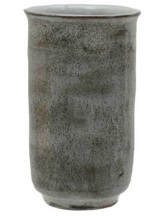 VINTAGE ARTISTIC GLAZED CERAMIC VASE LEA HALPERN: Lea Halpern (Dutch, American, 1901-1985) artistic ceramic vase, covered with a grey glaze. Signed with initials, L. H., and numbered, 262, on the bottom. Lea Halpern was known as the van Gogh of potte