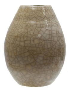 VINTAGE ARTISTIC GLAZED CERAMIC VASE LEA HALPERN: Lea Halpern (Dutch, American, 1901-1985) artistic spherical ceramic vase with crackled effect, covered with a shiny beige glaze. Lea Halpern was known as the van Gogh of potters, she experimented with