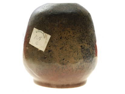 VINTAGE ARTISTIC GLAZED CERAMIC VASE LEA HALPERN: Lea Halpern (Dutch, American, 1901-1985) artistic spherical ceramic vase with wide neck, covered with shiny glaze in marsh green, brown and black shades. Signed by the artist, L. Halpern, and numbered