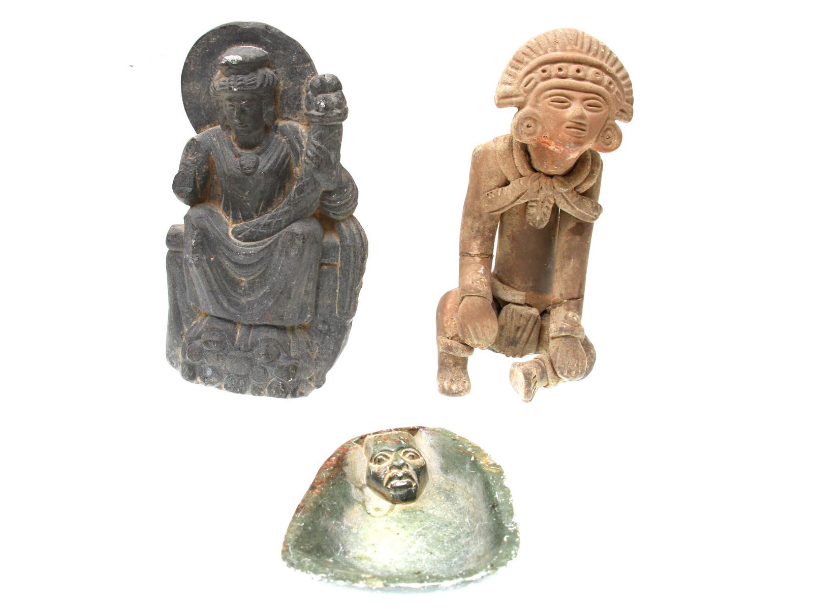 LOT OF CARVED HARD STONE & CLAY FIGURES AND TRAY (1 of 6)