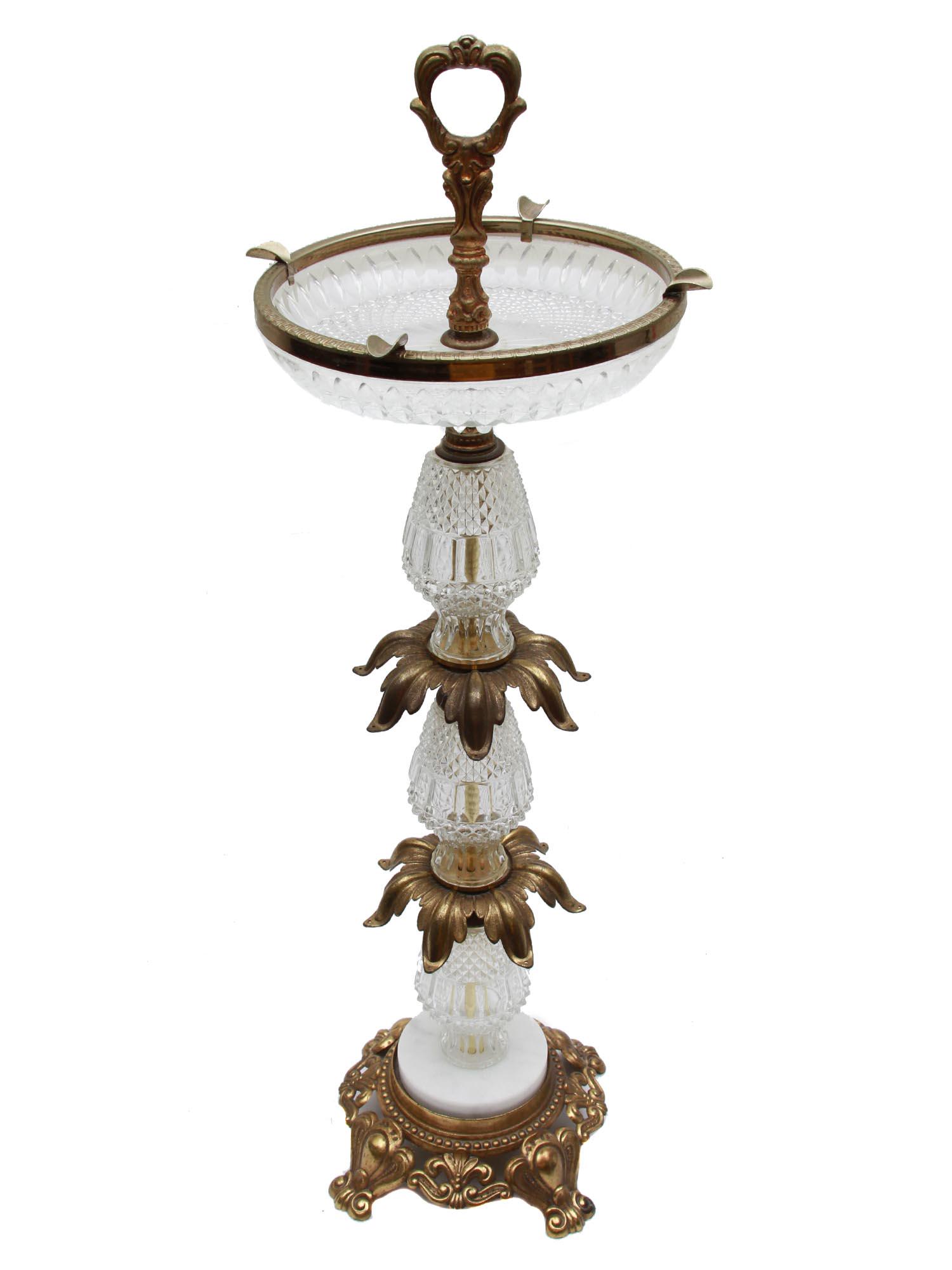 A VINTAGE CUT GLASS STANDING ASHTRAY (1 of 3)