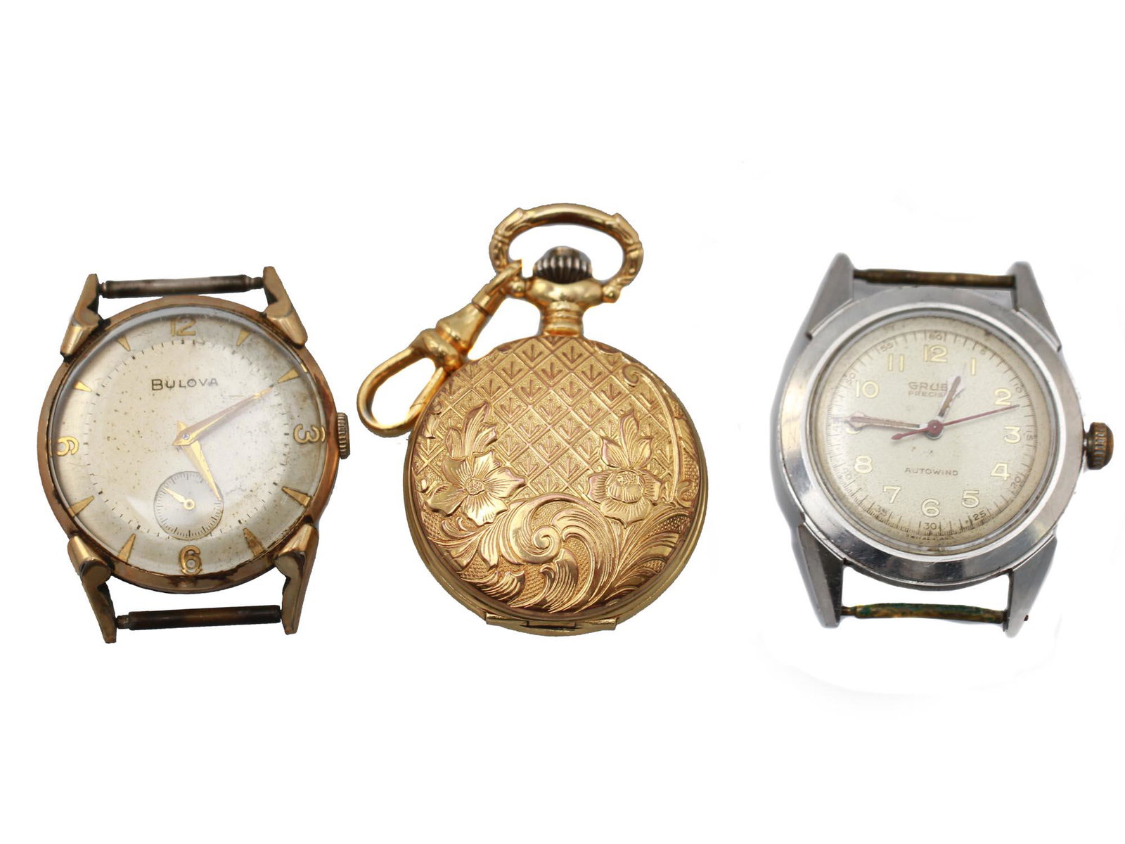 A SET OF VINTAGE HAND AND POCKET WATCHES NO BAND (1 of 3)