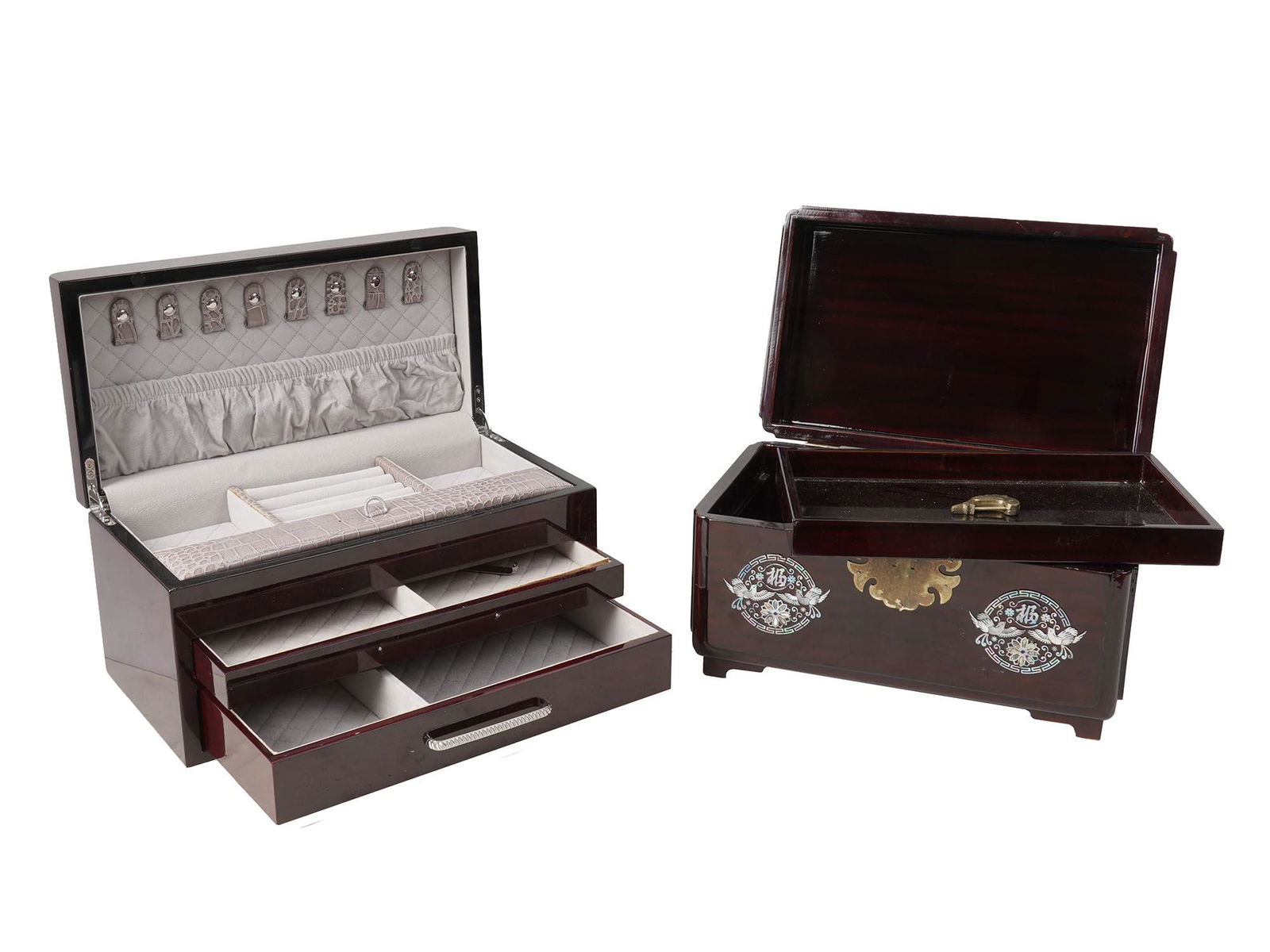 TWO ORIENTAL JEWELRY BOXES WITH DRAWERS AND PEARL (1 of 4)