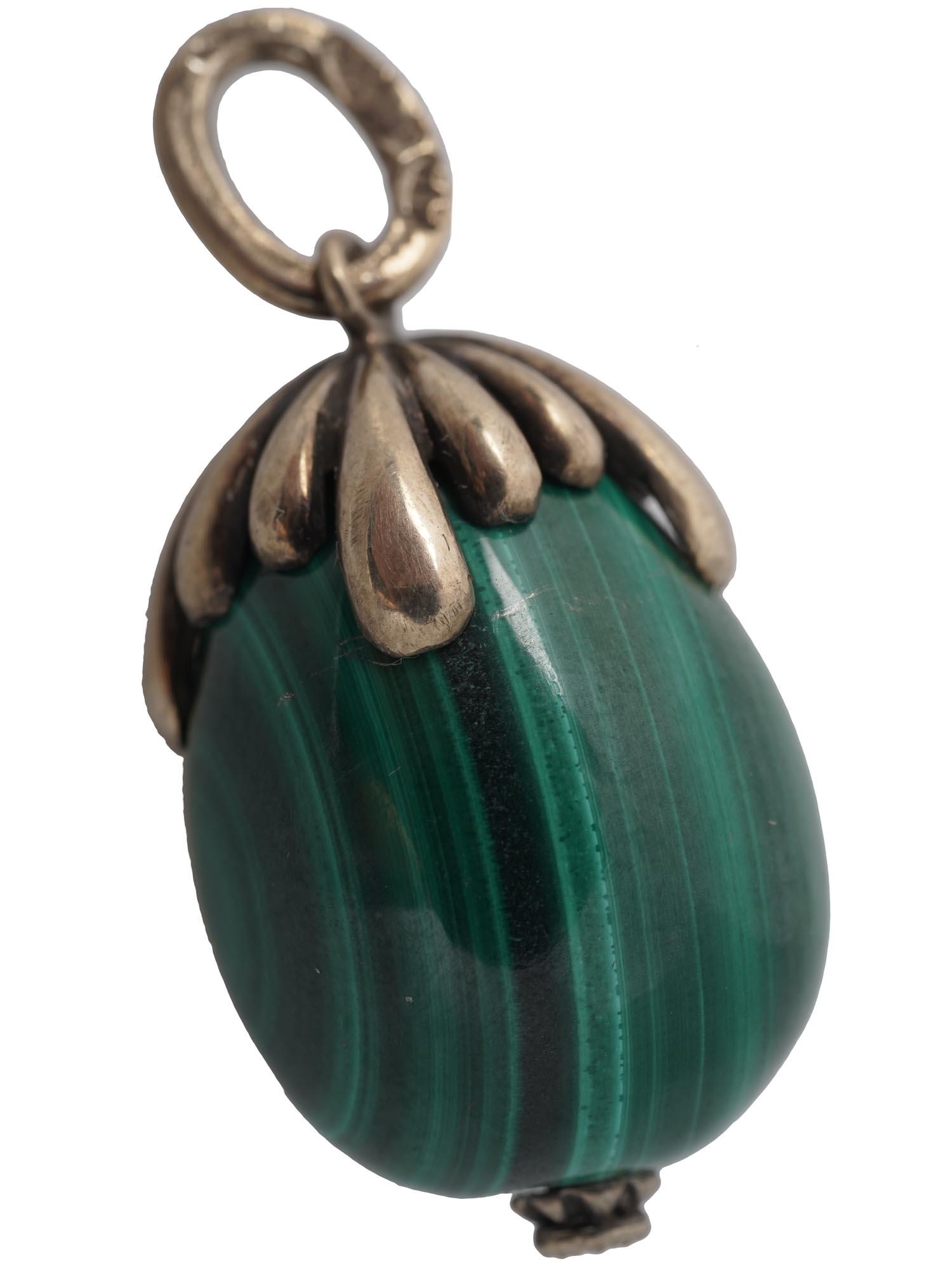 RUSSIAN SILVER MALACHITE EGG PENDANT (1 of 5)