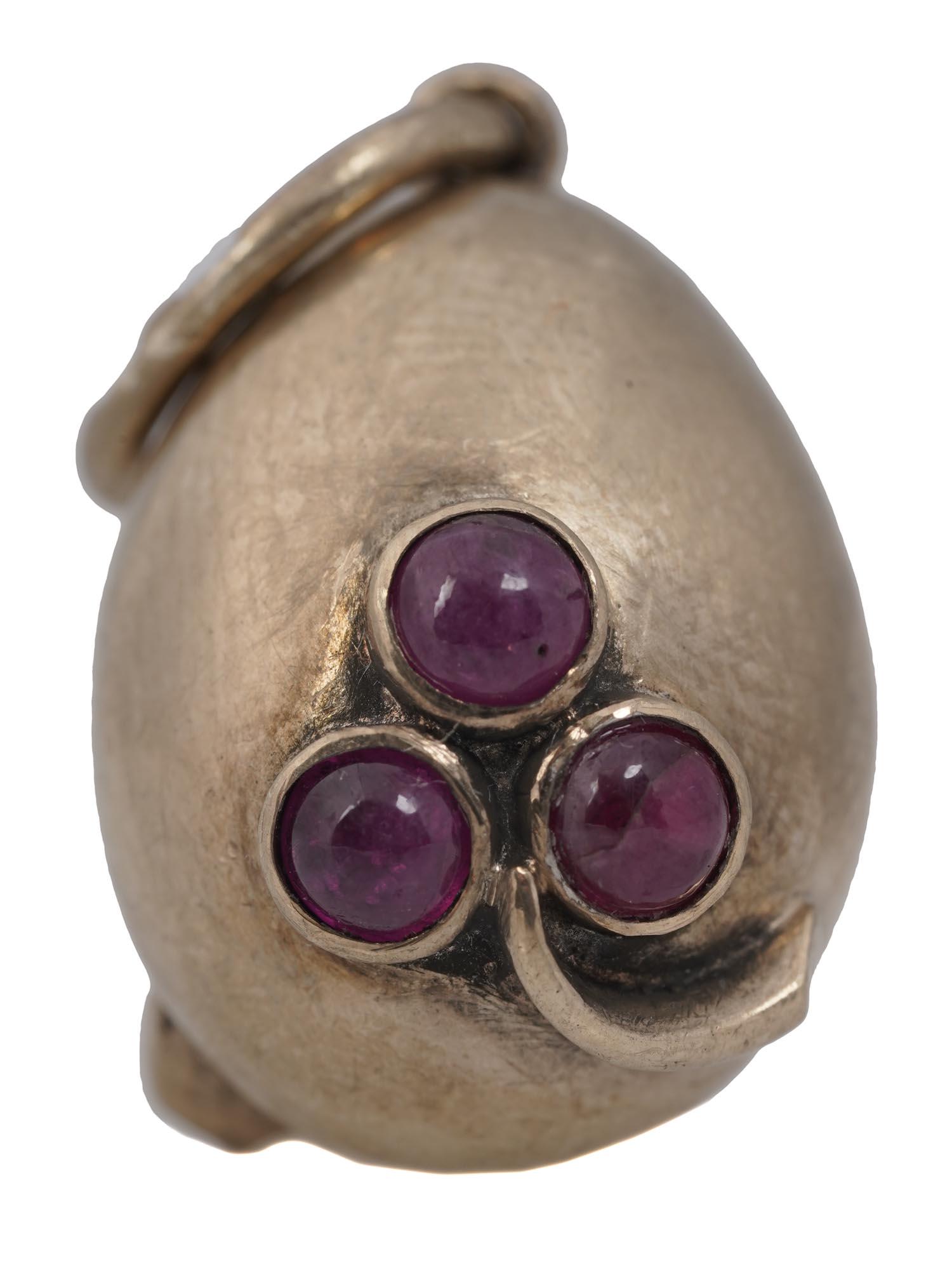 RUSSIAN SILVER EGG PENDANT WITH NATURAL RUBIES (1 of 4)