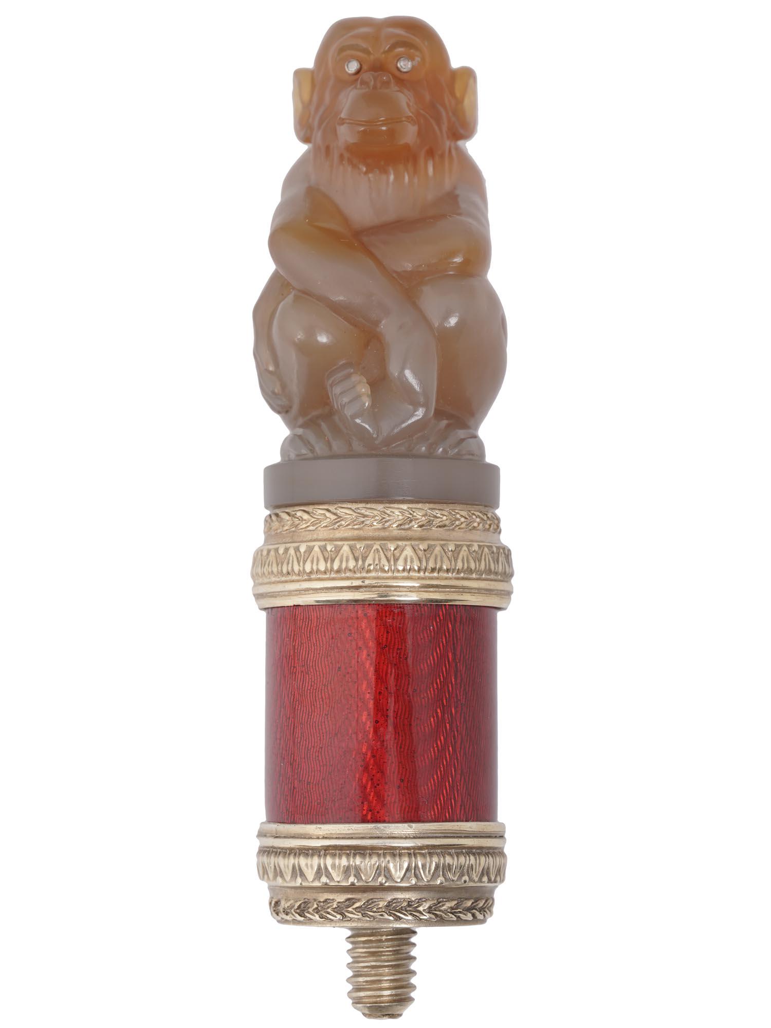 RUSSIAN SILVER ENAMEL AND CARVED AGATE CANE HANDLE (1 of 6)