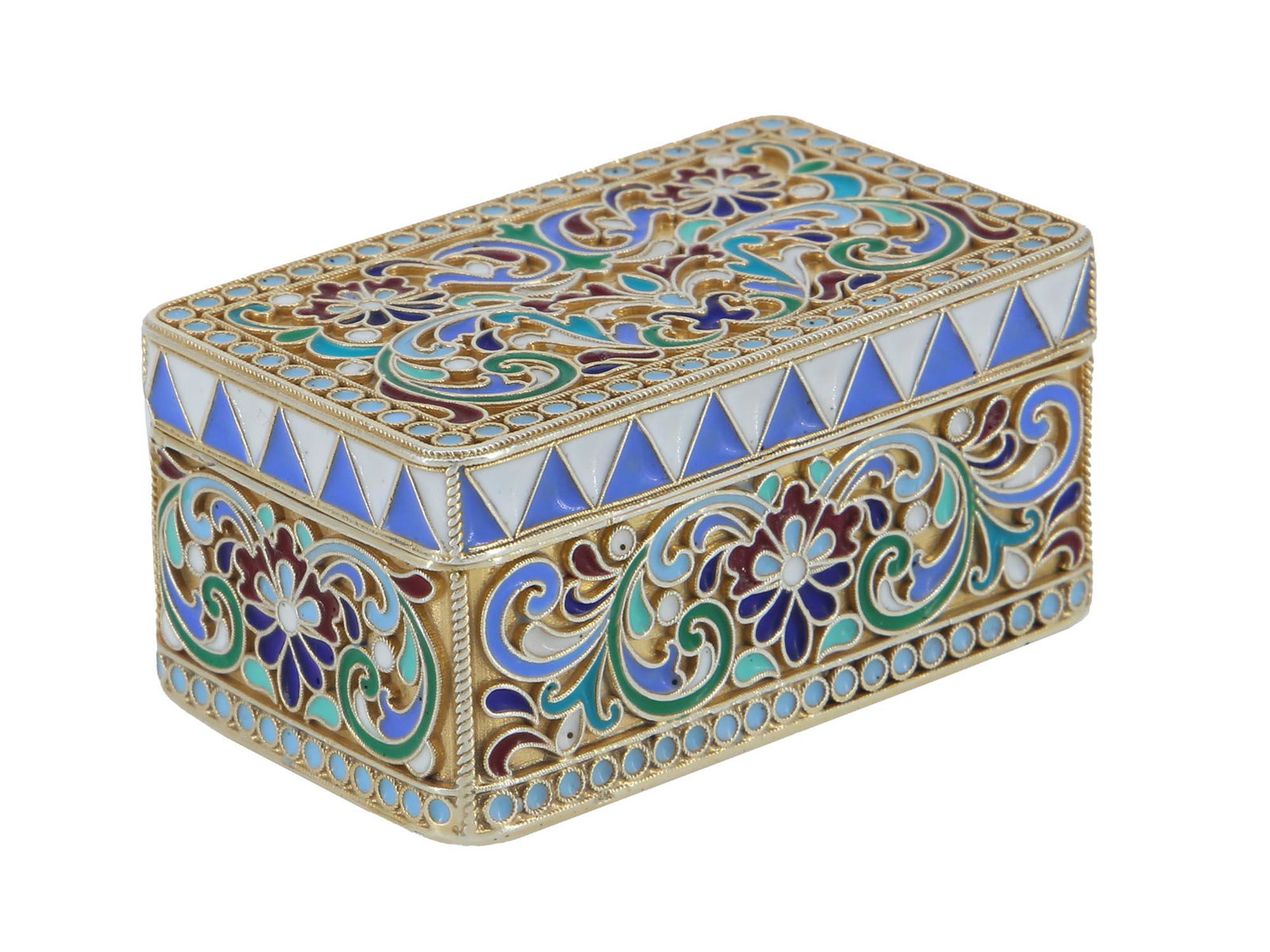 RUSSIAN GILT SILVER CLOISONNE ENAMEL JEWELRY BOX (1 of 9)