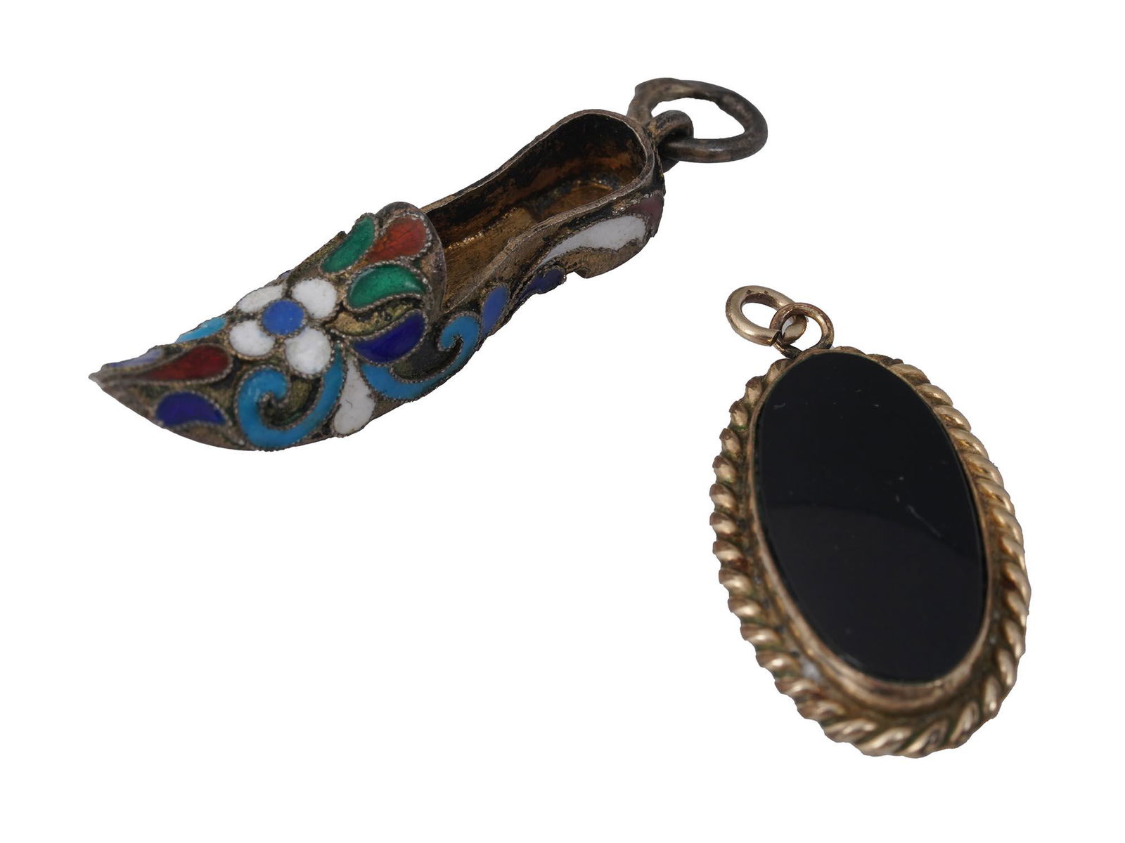 PAIR OF JEWELRY GOLD FILLED ONYX AND SILVER PENDANTS (1 of 5)