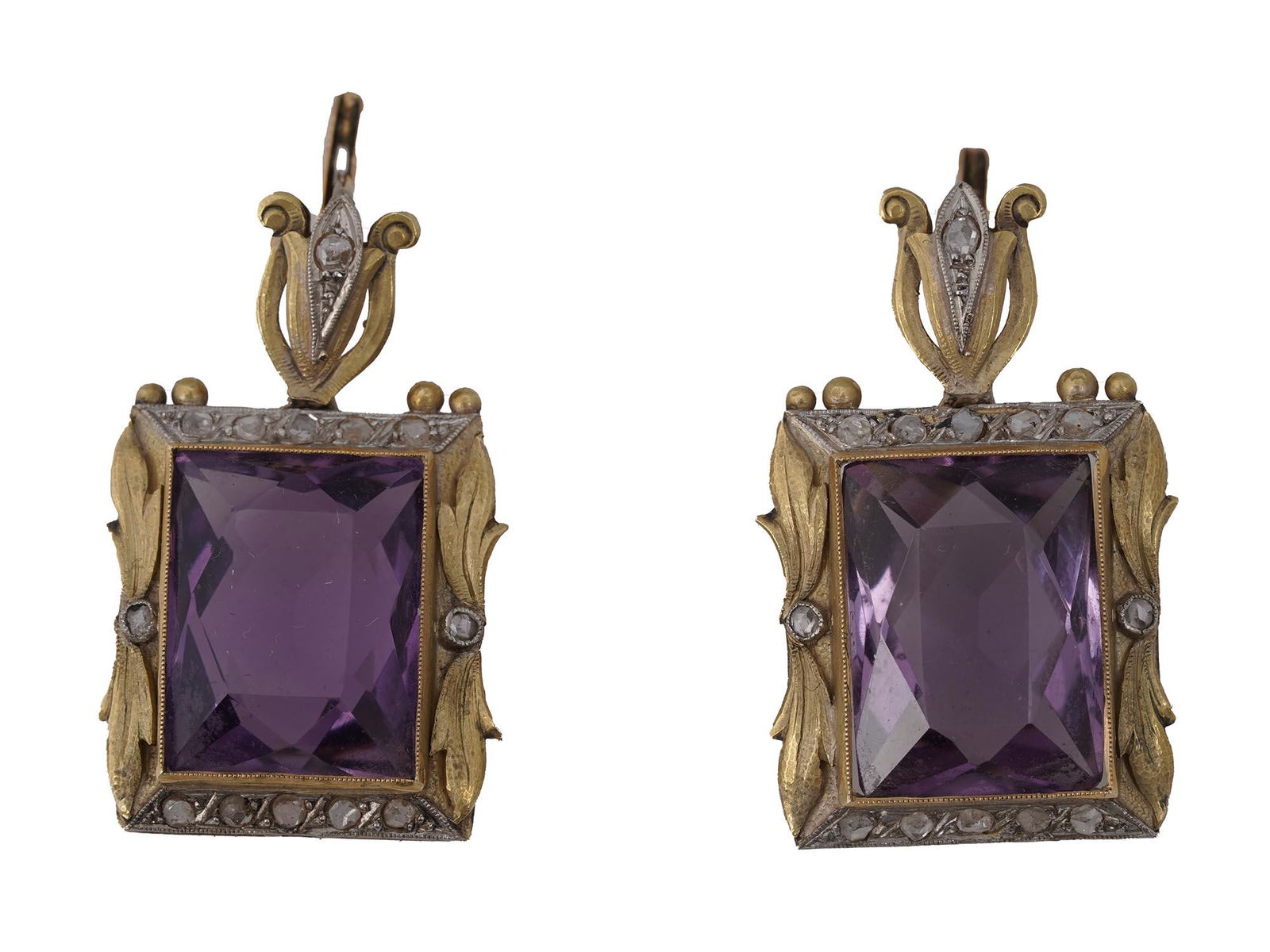 PAIR OF JEWELRY GOLD DIAMONDS AMETHYST EAR RINGS (1 of 3)