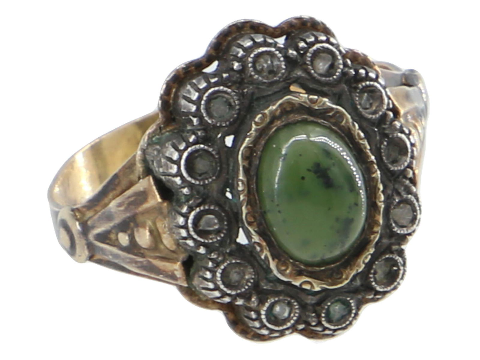 SILVER TOP PINK GOLD ROSE CUT DIAMONDS JADE RING (1 of 7)