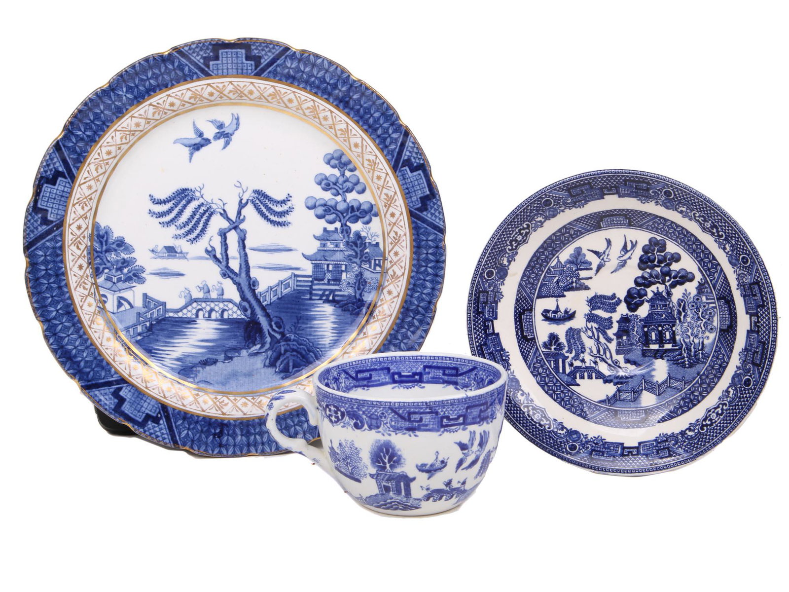 VINTAGE PORCELAIN BOOTHS JOHNSON WILLOW BLUE TRIO (1 of 8)