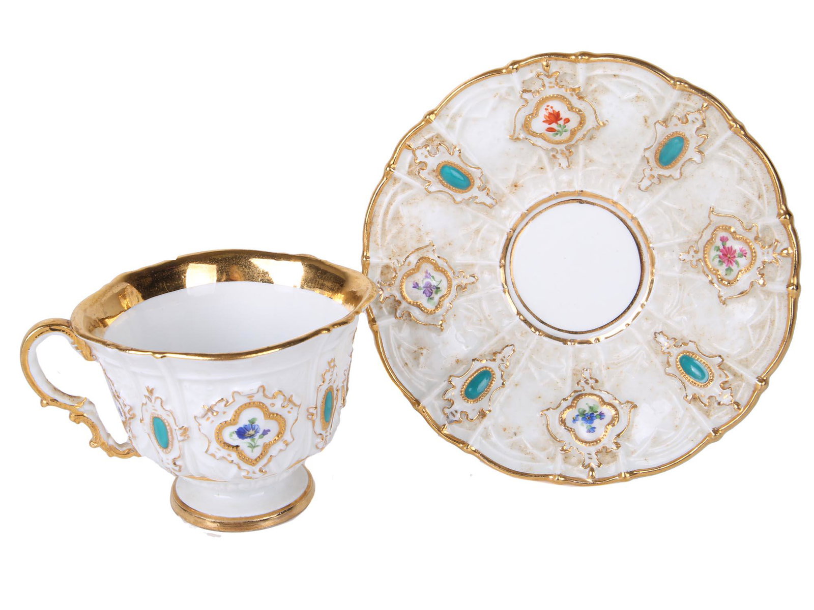 GERMAN MEISSEN PORCELAIN TEA SET CUP AND SAUCER (1 of 7)