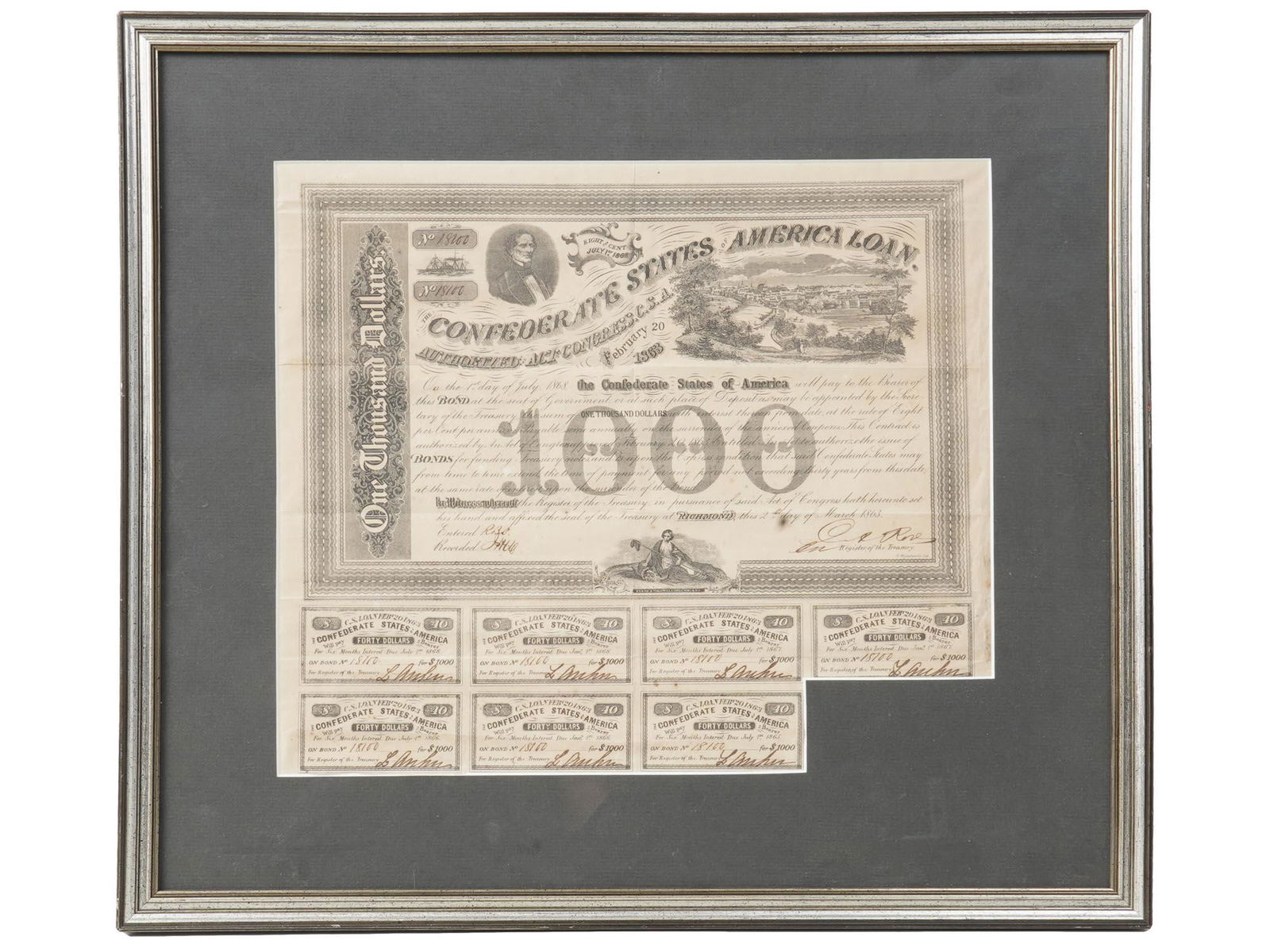 CONFEDERATE STATES OF AMERICA LOAN BOND 7 COUPONS (1 of 4)
