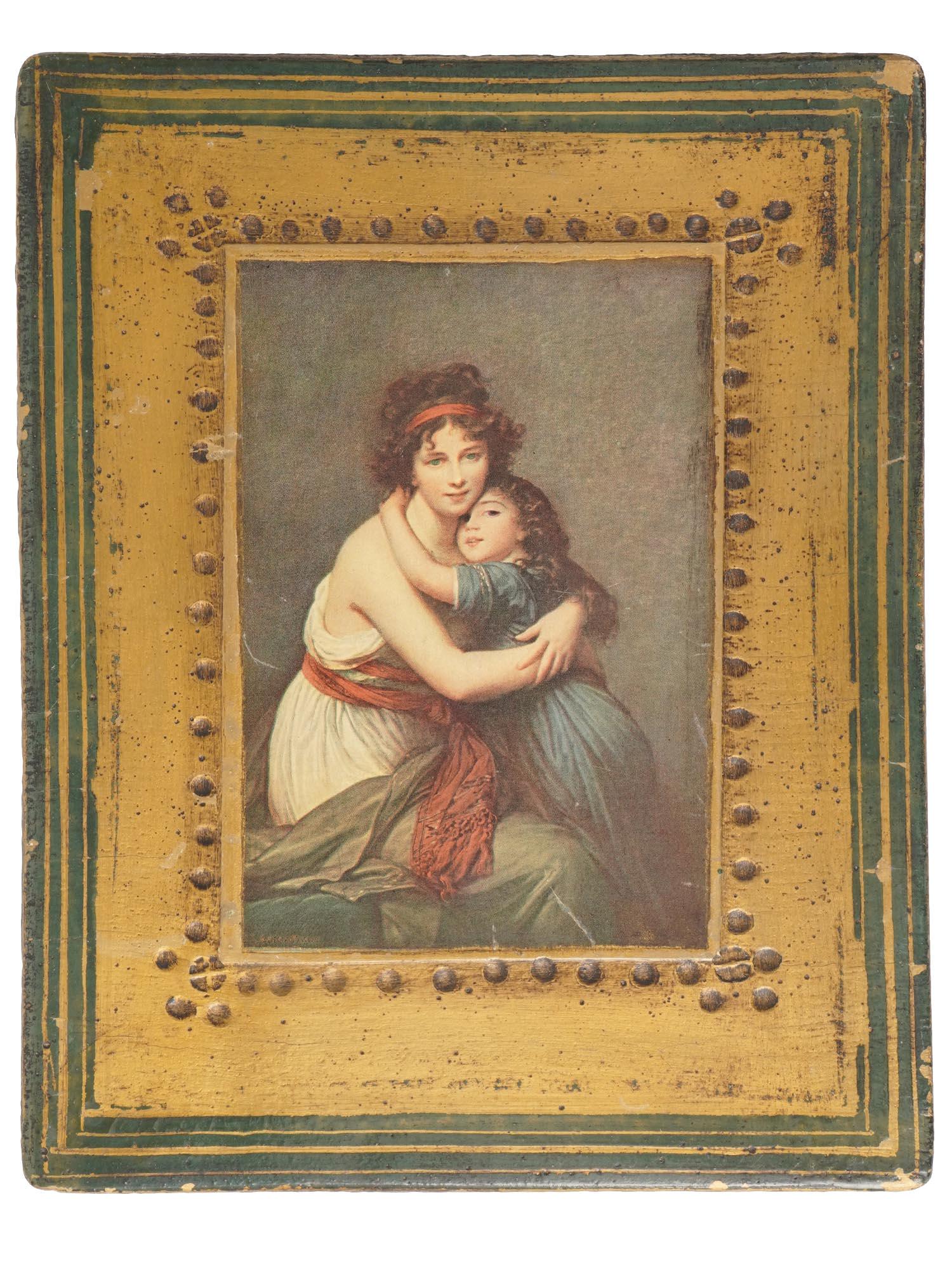 AFTER ELISABETH LOUISE VIGEE LE BRUN GICLEE PRINT: A vintage giclee print on board after Elisabeth Louise Vigee Le Brun (French, 1755-1842) original oil painting on board, Madame Vigee Lebrun and her daughter, Jeanne Lucie Louise, known as Julie, 1789